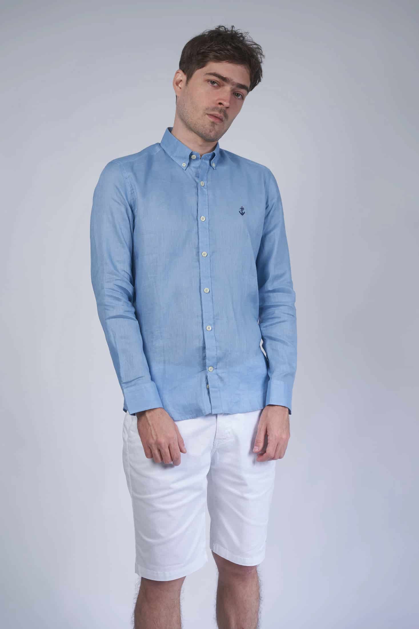 Camisa Lino Azul Claro - miniatura 3