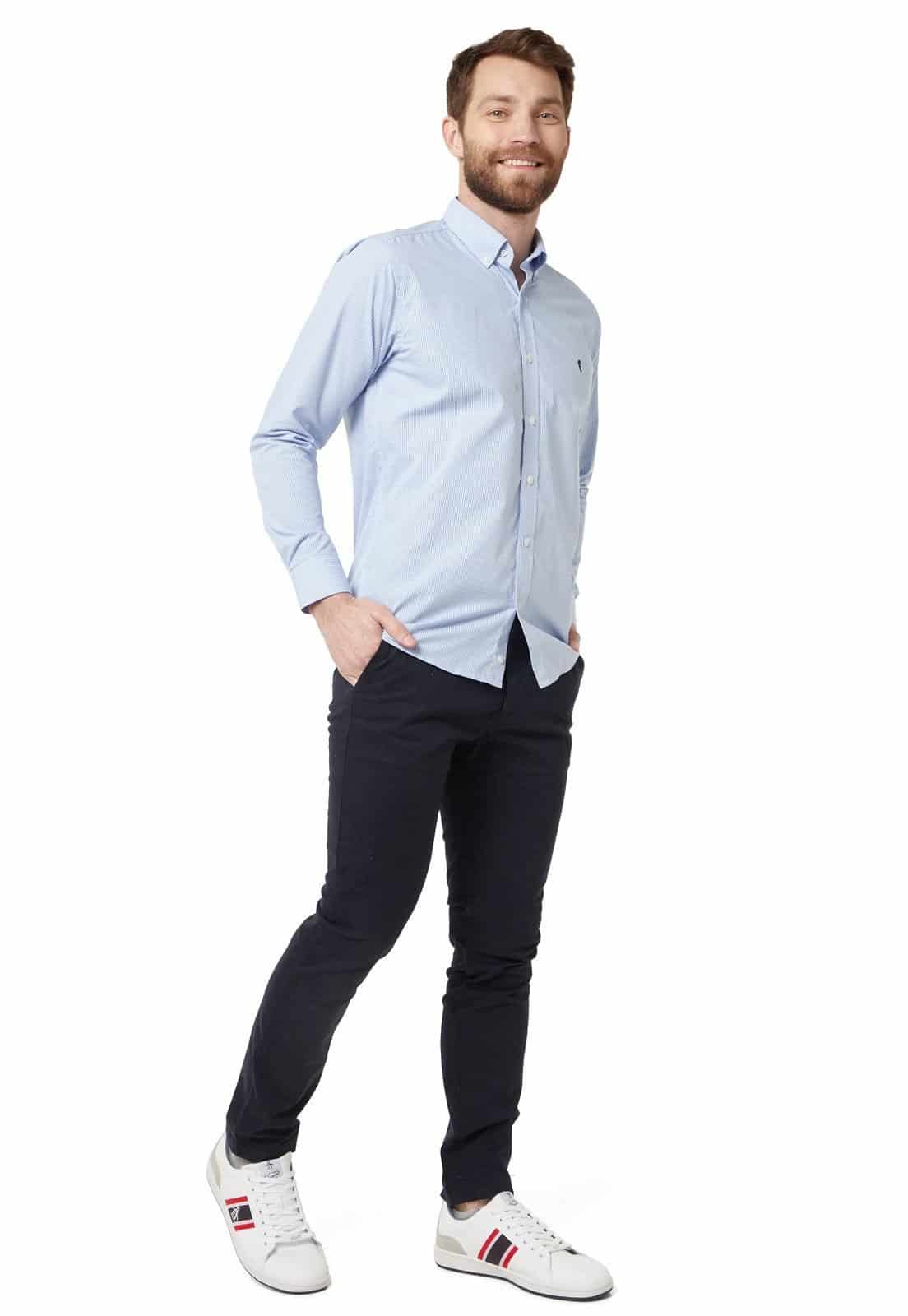 Camisa Manga Larga Cuadros Azul Claro - miniatura 4