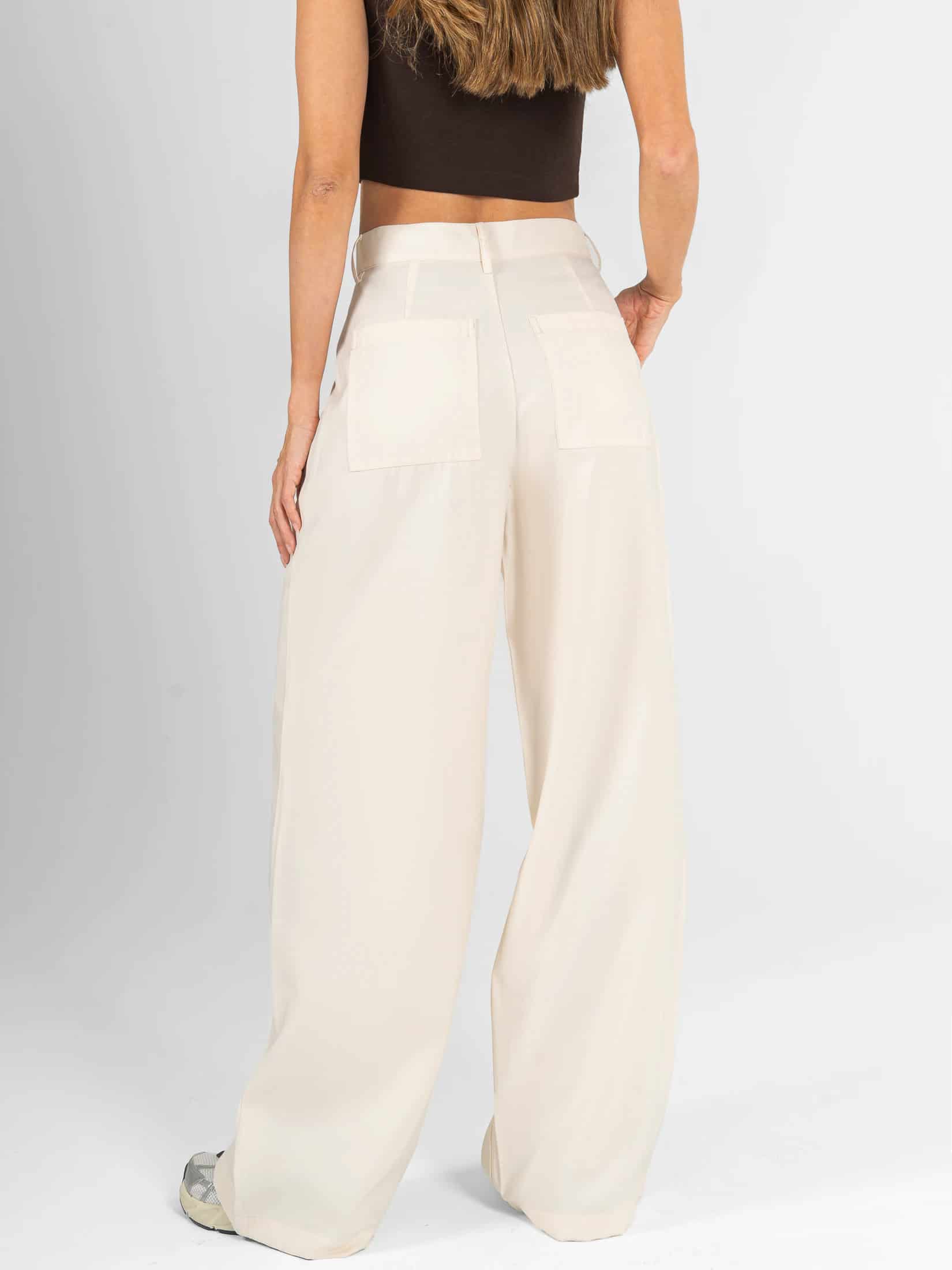 Ref: 0620599 Pantalón palazzo, tono beige, tejido plano liviano, detalle pretina, tiro alto - miniatura 2