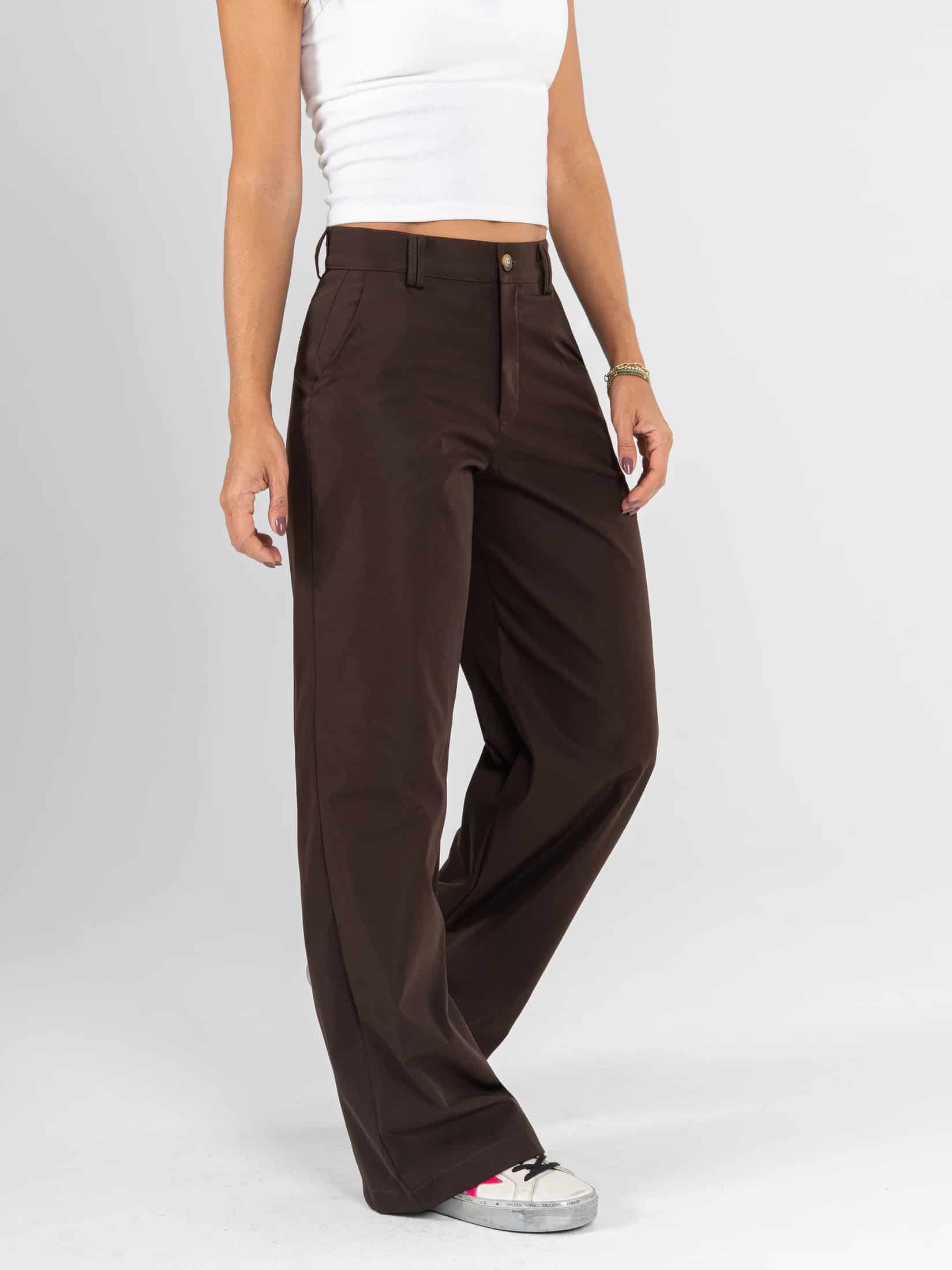 Ref: 0620627 Pantalón mom flare, rígido, sin prenses, tono café, tejido plano liviano, tiro alto - miniatura 2