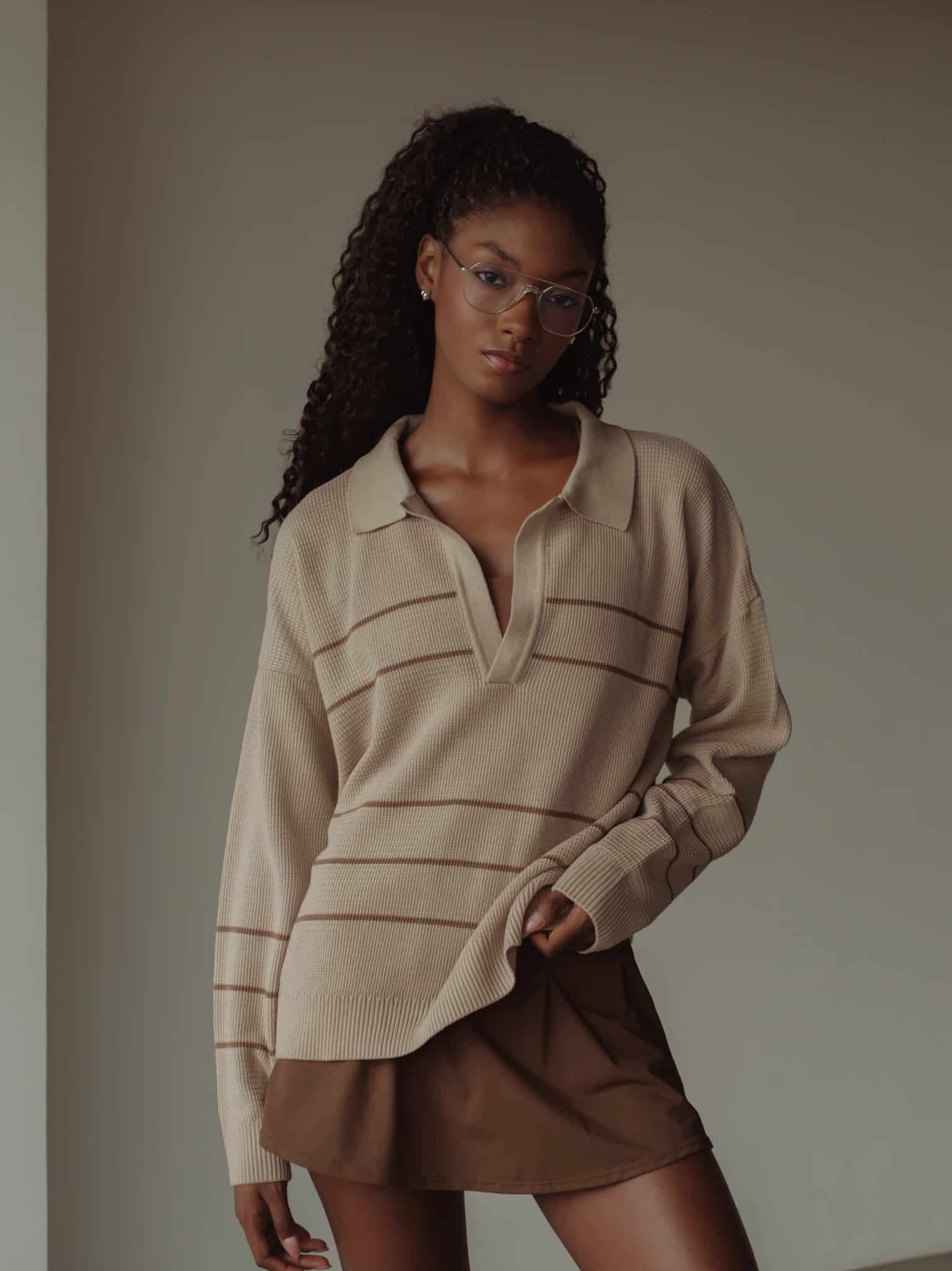 RUGBY KNIT SWEATER - NATURAL & SEPIA - miniatura 1