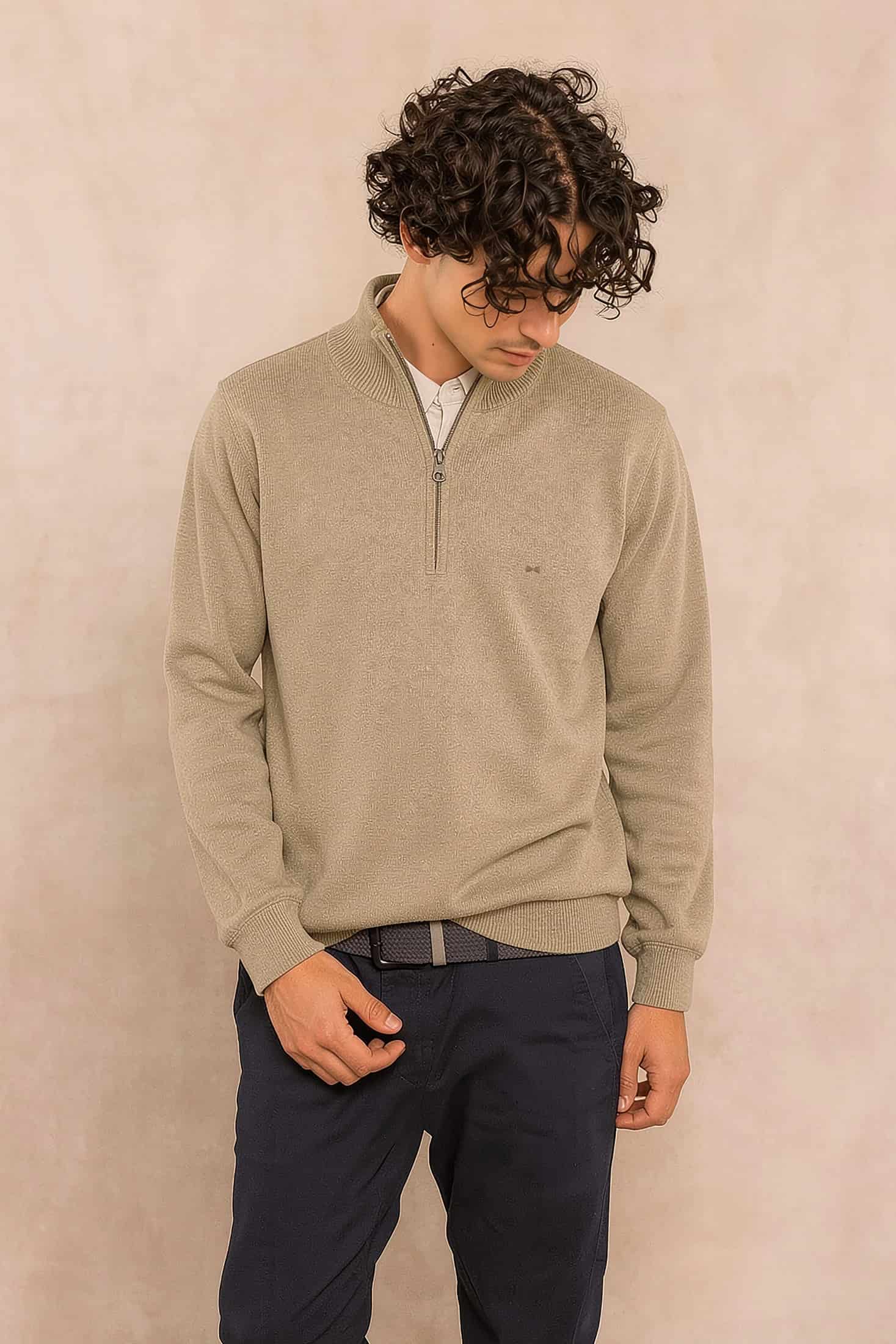 Halfzip Algodon Peinado Antiarrugas Camel - miniatura 2