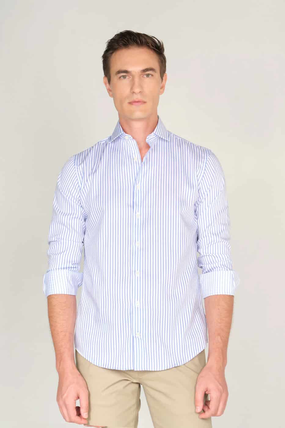 Camisa Slim Algodón Azul Rayas - miniatura 1