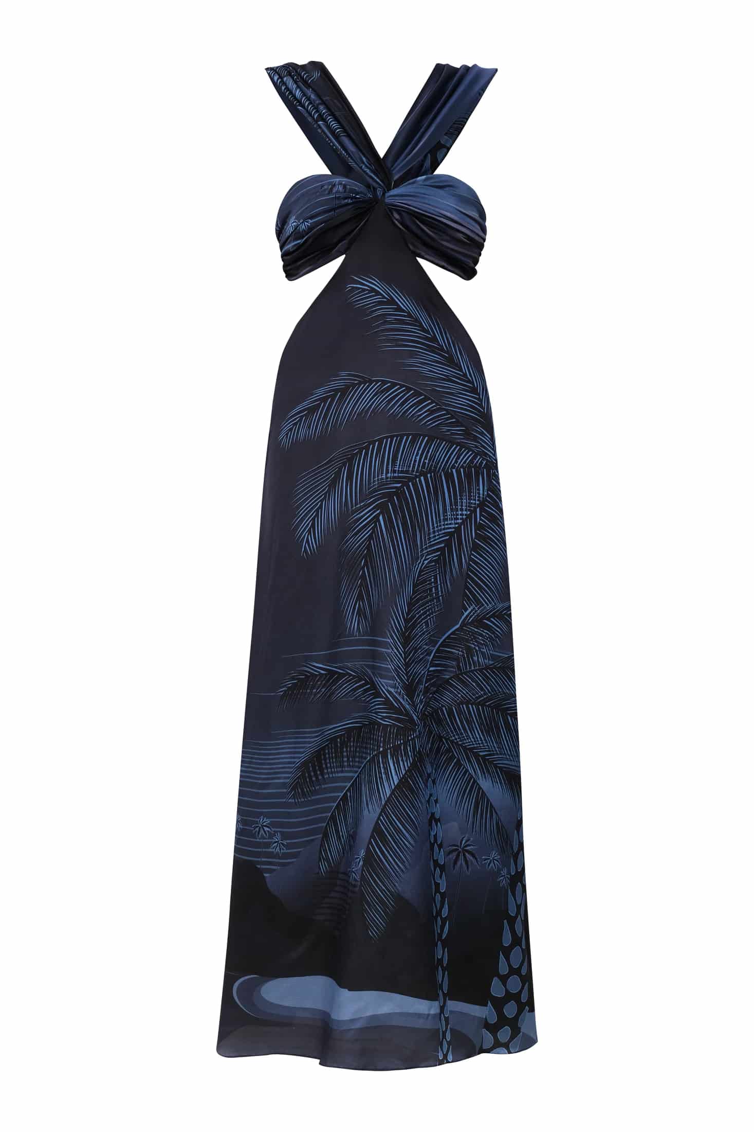 Santo Tomás Martellato Silk Dress / Navy Tropical Landscape - miniatura 2