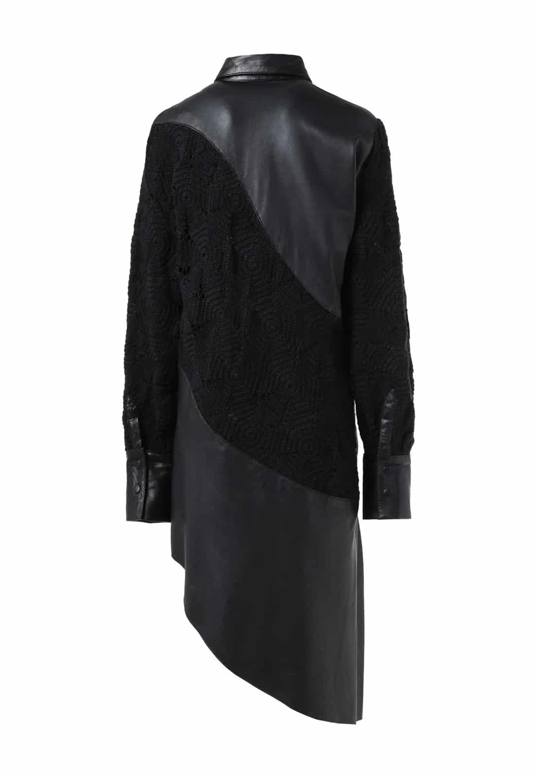 WAVY CROCHET LEATHER SHIRT DRESS - miniatura 4