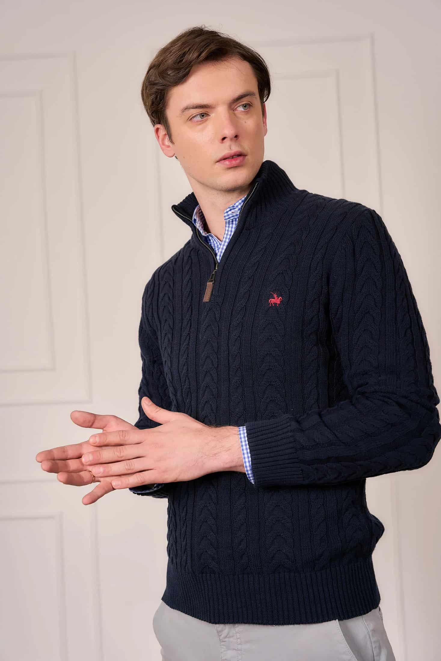 Suéter Halfzip Trenzado Rib Hombre Azul Oscuro - miniatura 1