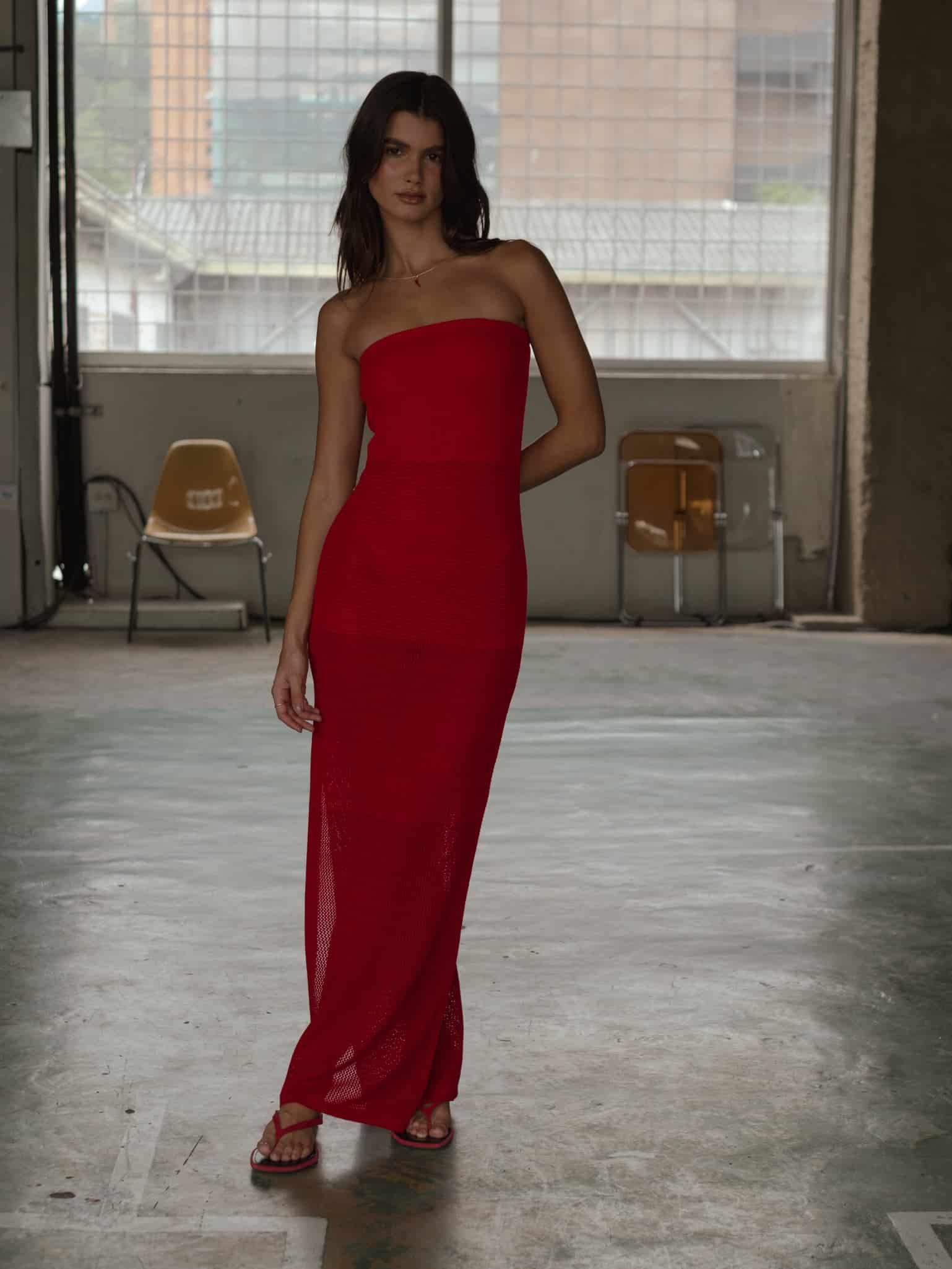 STRAPLESS BODYSUIT KNIT DRESS - ROBUST RED - miniatura 1