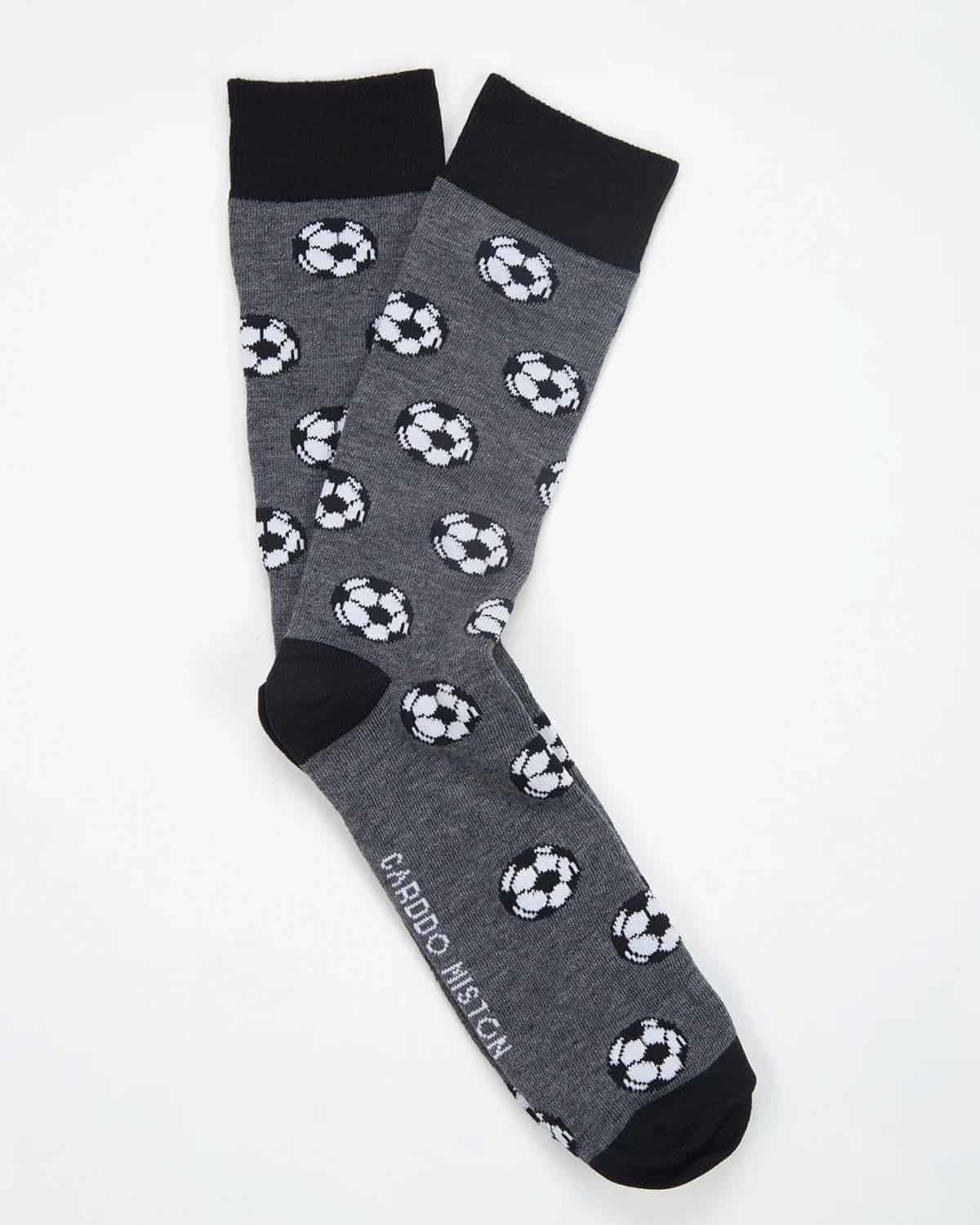 Medias Algodón Estampado Balón Fútbol  - Fondo Gris - miniatura 1