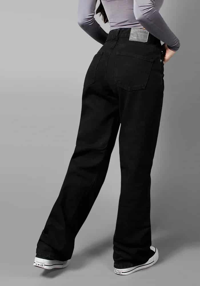Jean Rigido Wide Leg Para Mujer Negro Mate New - miniatura 2