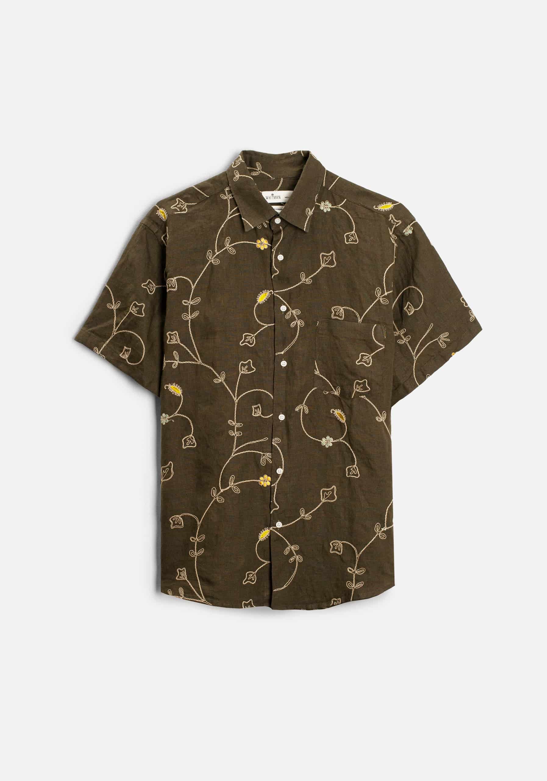 Camisa Lino Harlem Bordado Verde Olive - miniatura 2