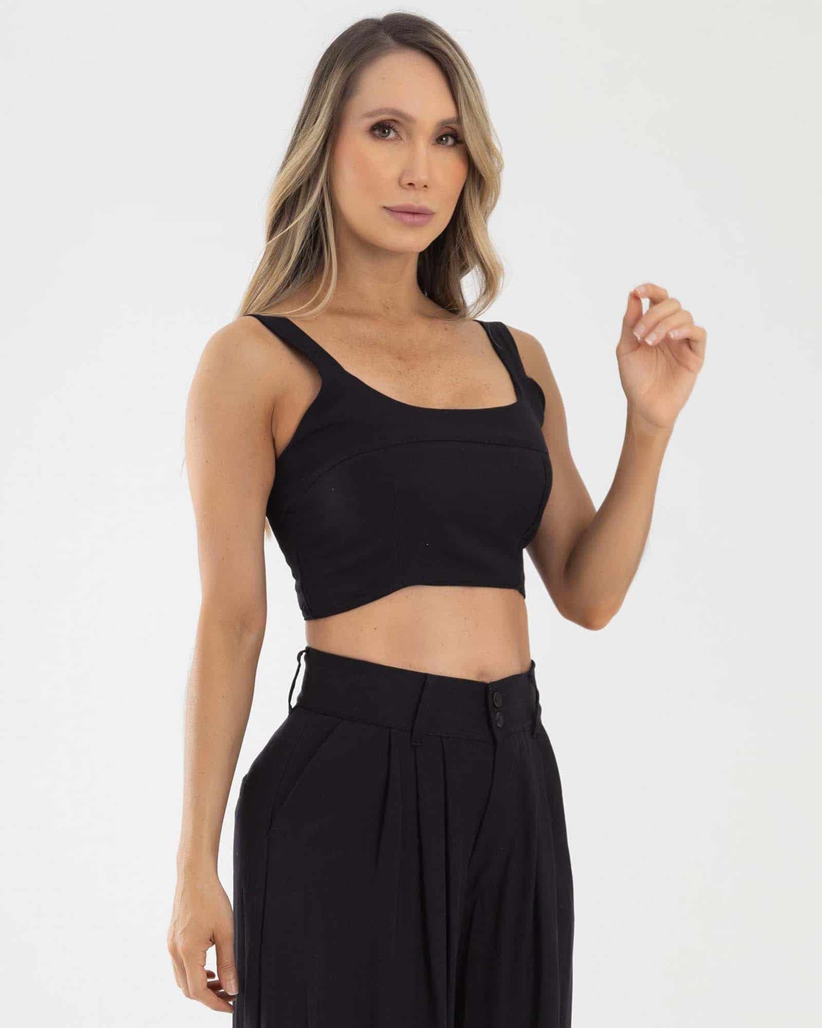 Blusa corta casual negro golden hour fiber - miniatura 1
