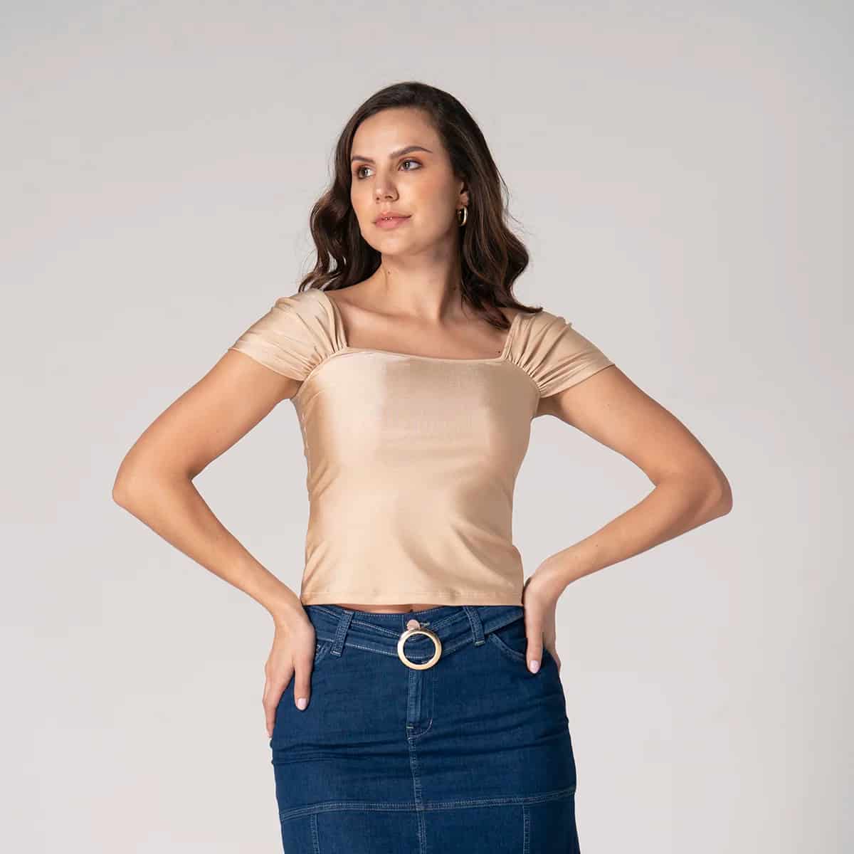 Blusa Slim Escote Bandeja Nova - miniatura 1