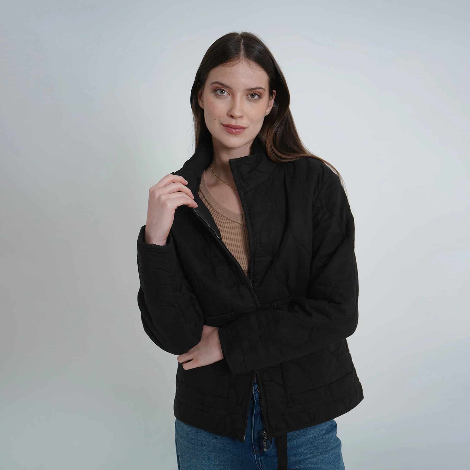 Chaqueta acolchada manga larga cuello alto con bolsillos de parche - miniatura 8