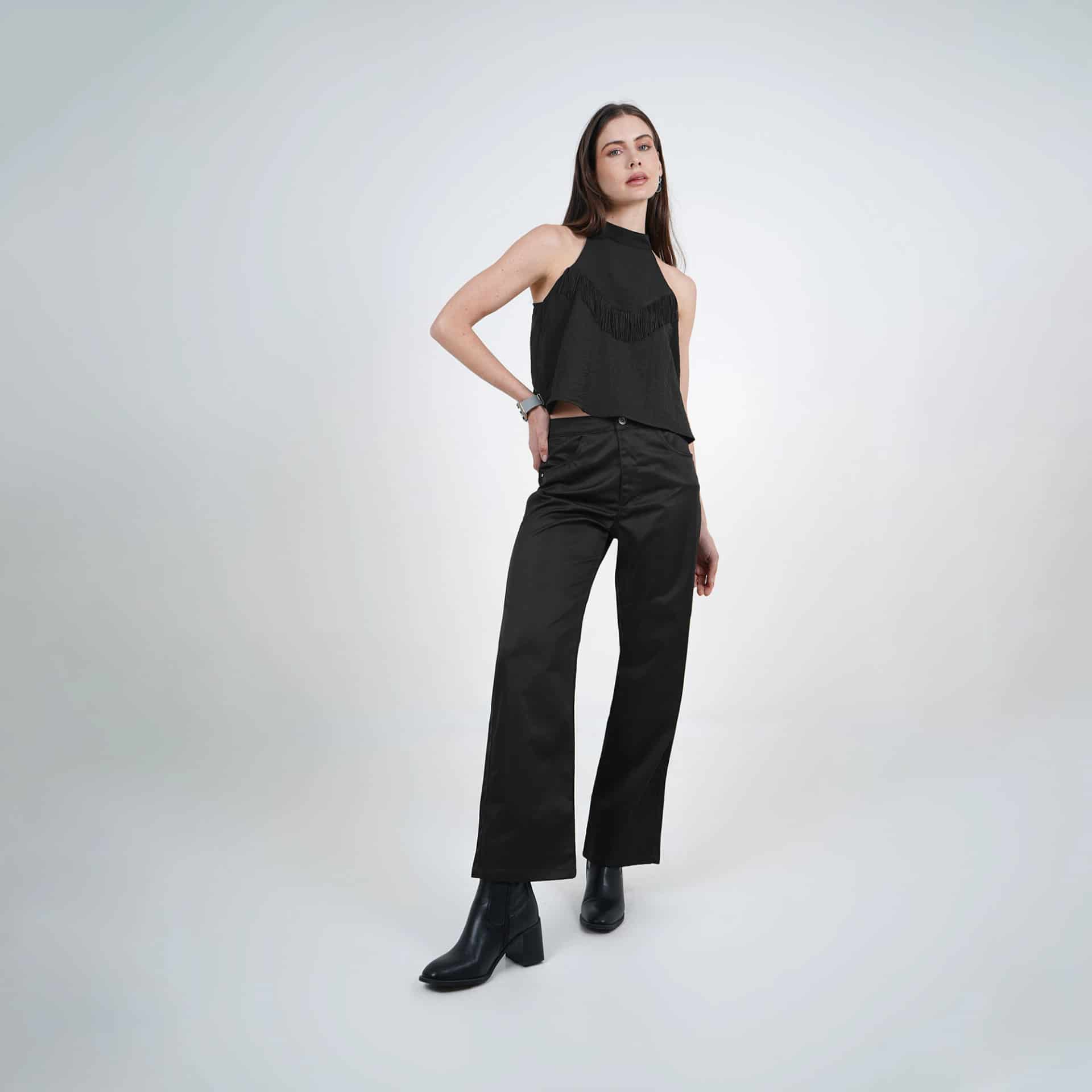 Pantalón bota recta con flecos - miniatura 1