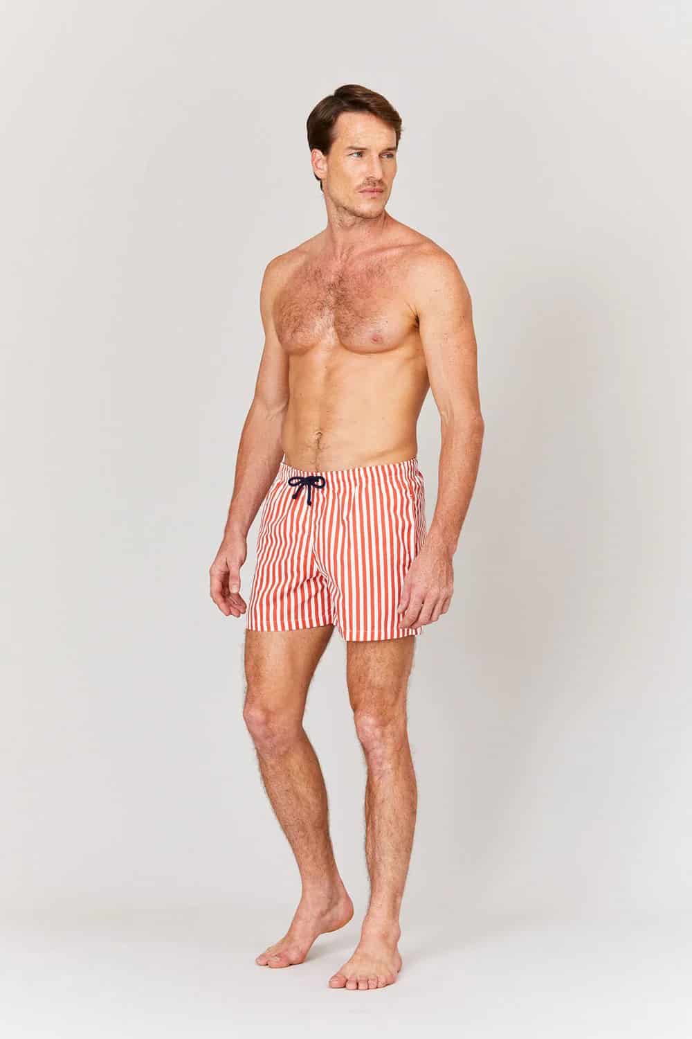 Men's red striped swim trunk - miniatura 4