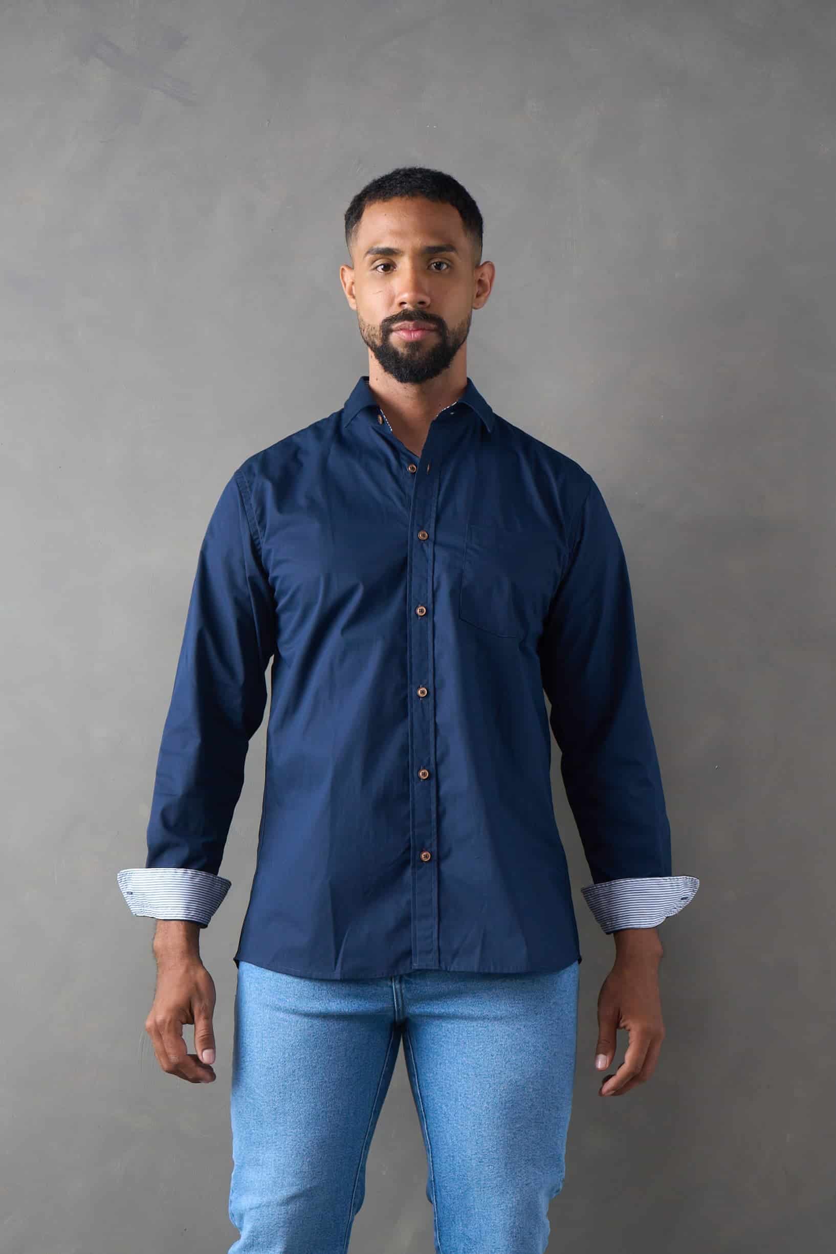 Camisa manga larga regular fit navy - miniatura 1