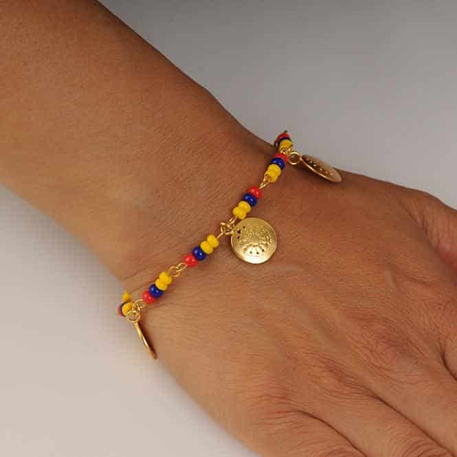 Pulsera colombia con 3 dijes mini pectoral Muisca - miniatura 2
