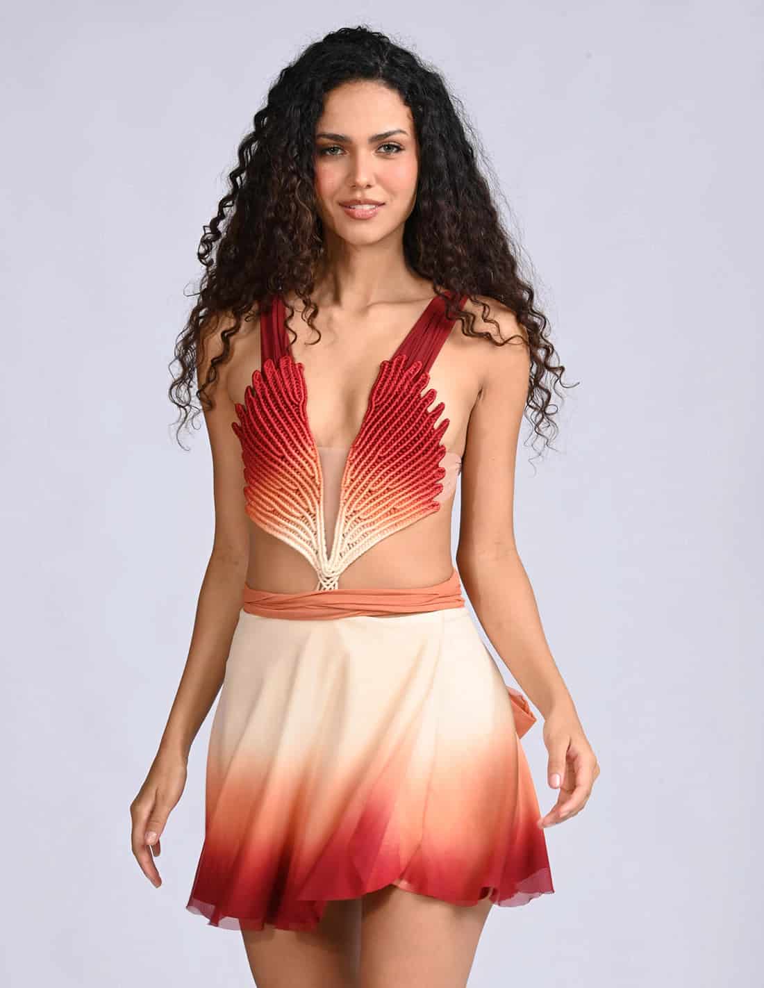 Vestido Feather Mini Ivory + Ochre + Burgundy - miniatura 1