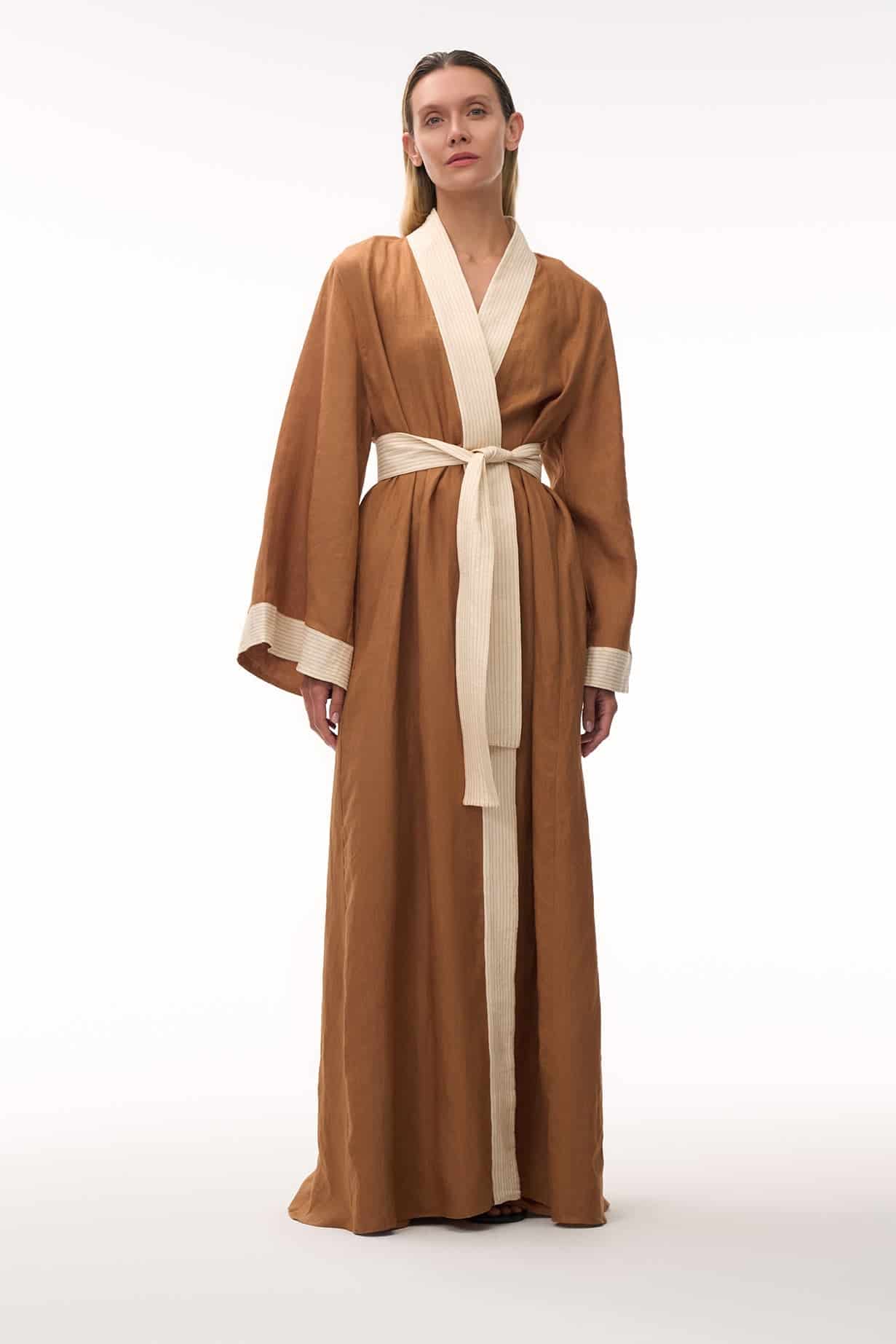 Rafaela Linen Kaftan / Brown & Ivory - miniatura 2