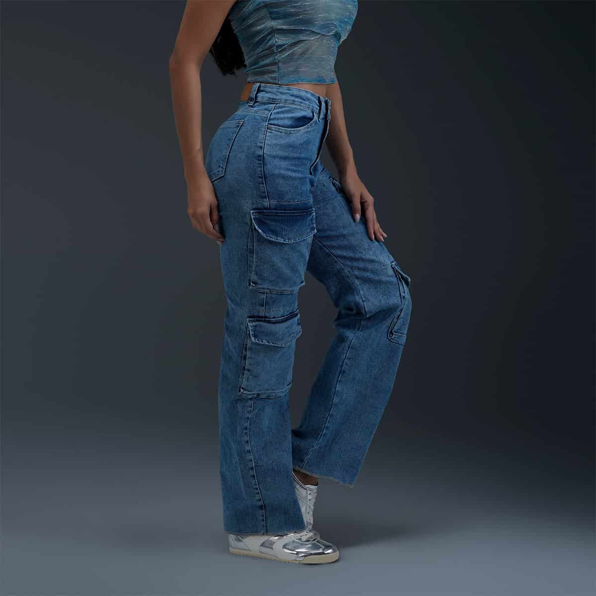 Jeans Cargo Azul Mujer - miniatura 3