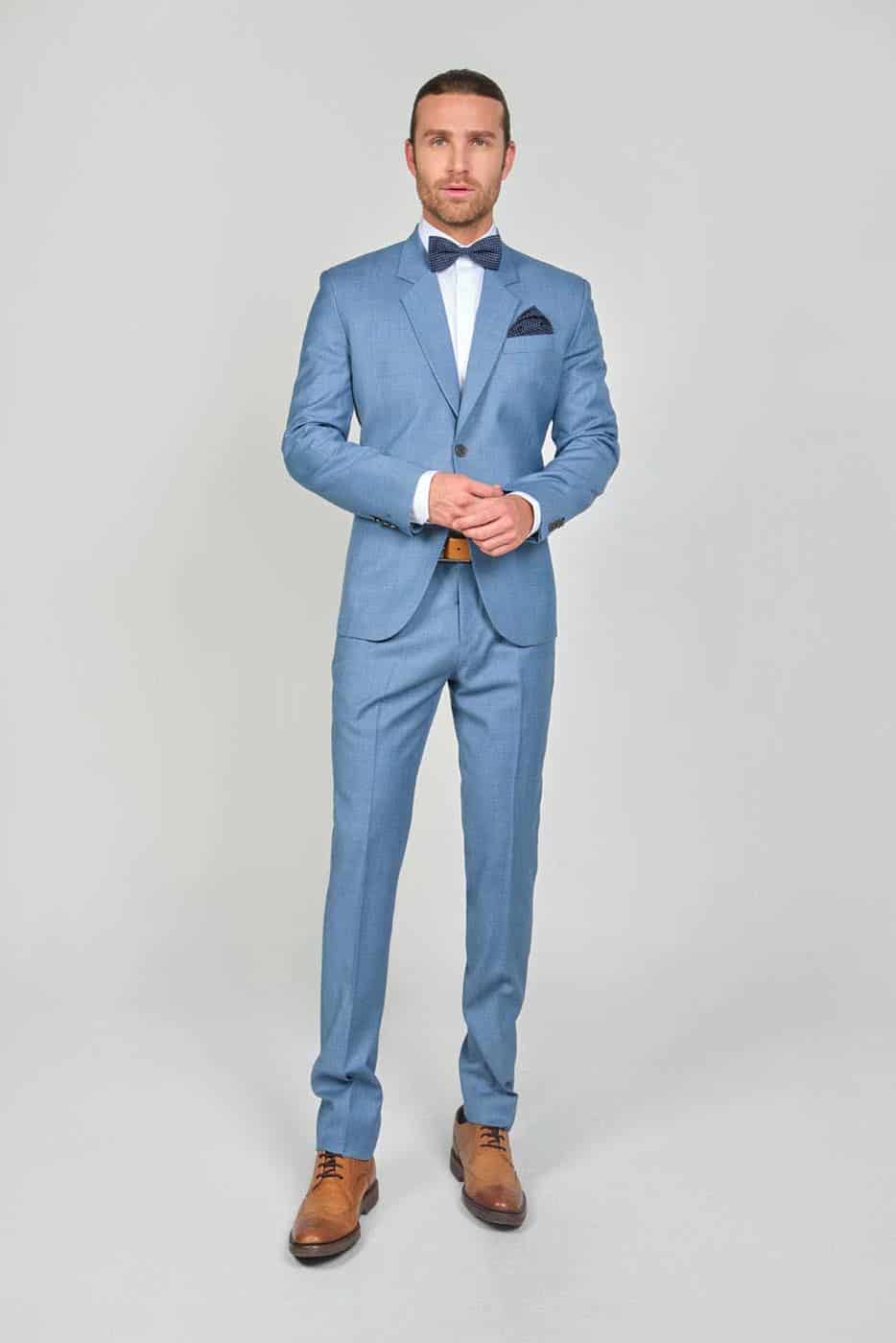 Traje Formal Sobre Medida Paño Tropical Azul Claro - miniatura 2