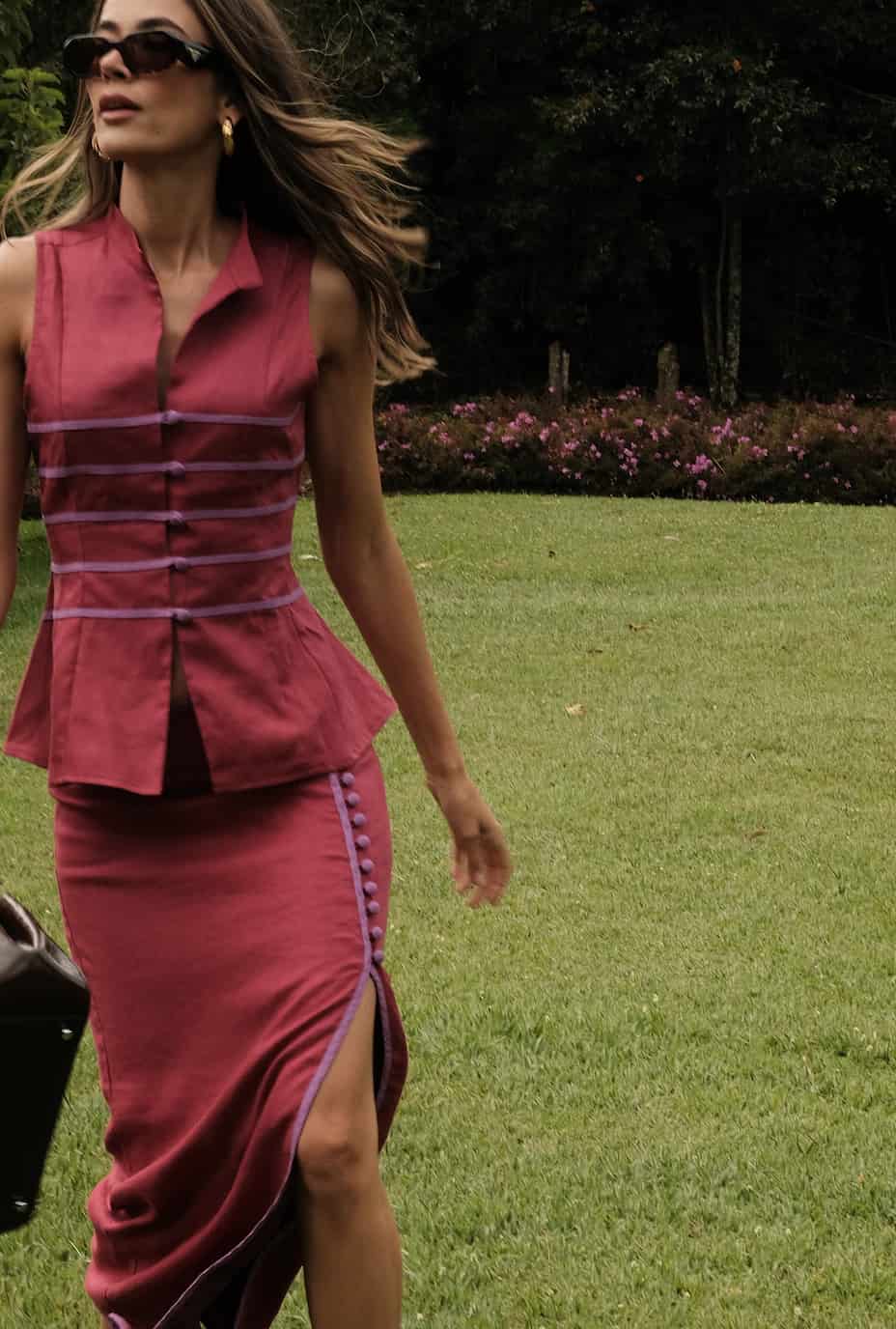 Falda Qipao de lino | Vino / Morado - miniatura 6