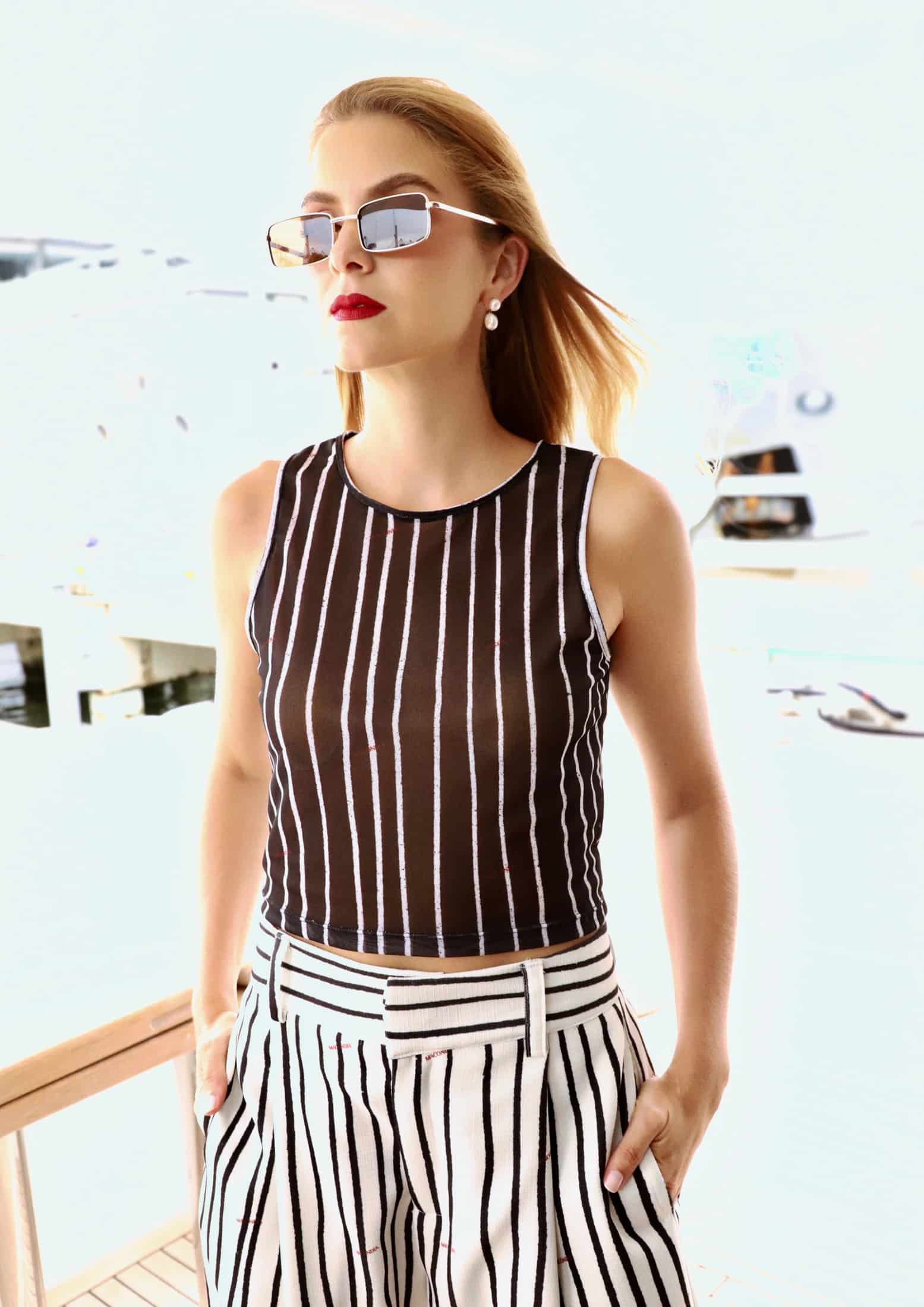 Black Stripes Mesh Crop Tank Top - miniatura 2