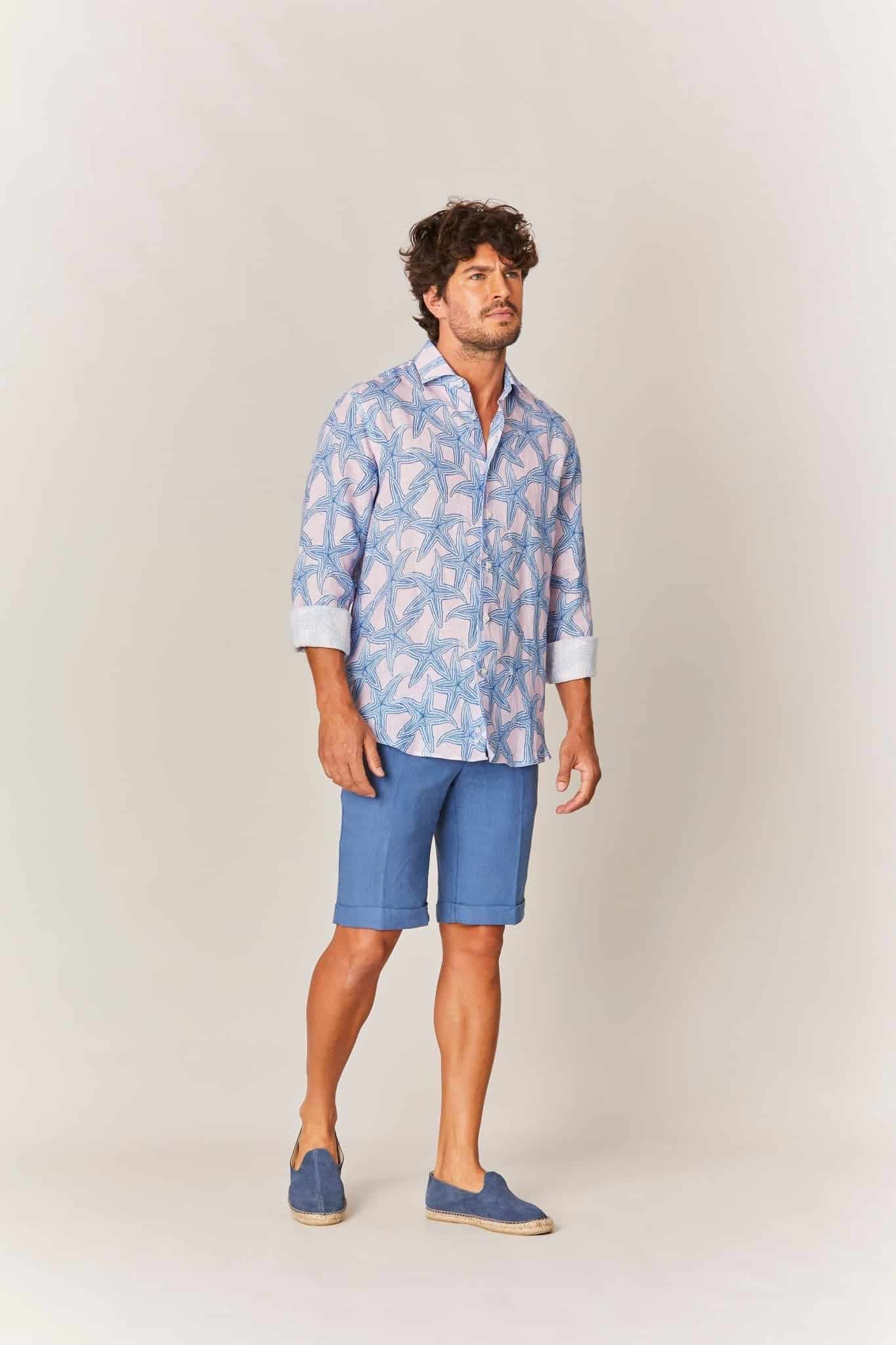 Men's linen shirt pink stella - miniatura 3