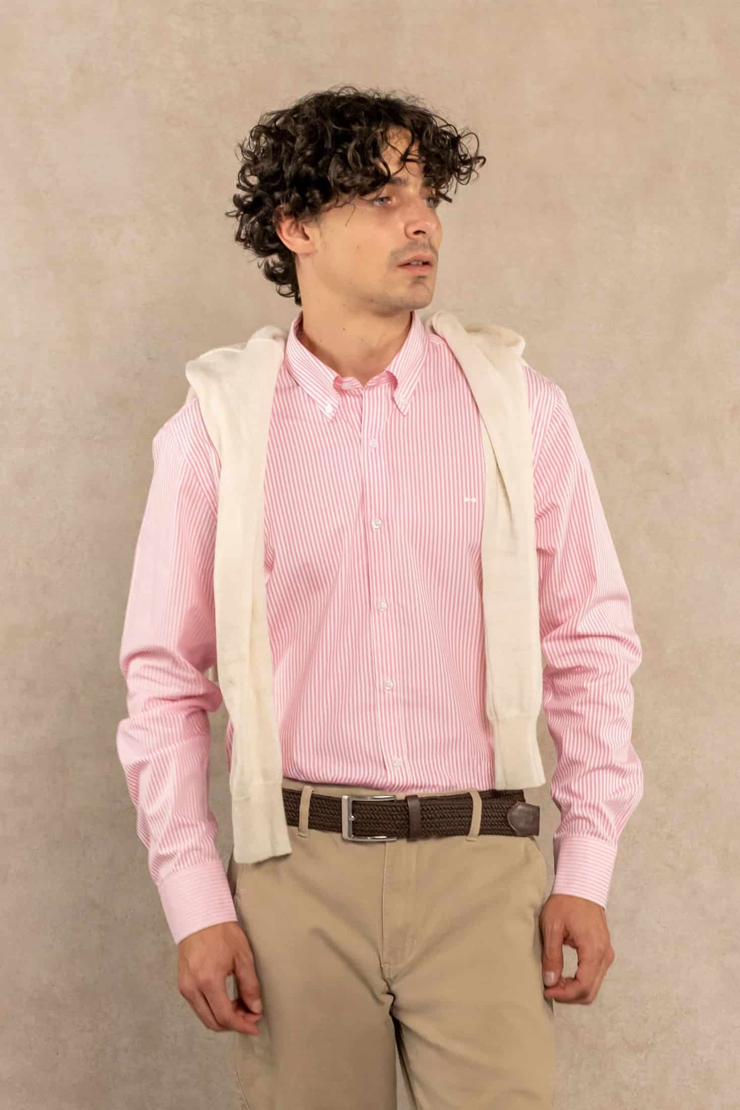 Camisa Antimanchas Popelina Rayas Rosadas Logo Combinado - miniatura 1