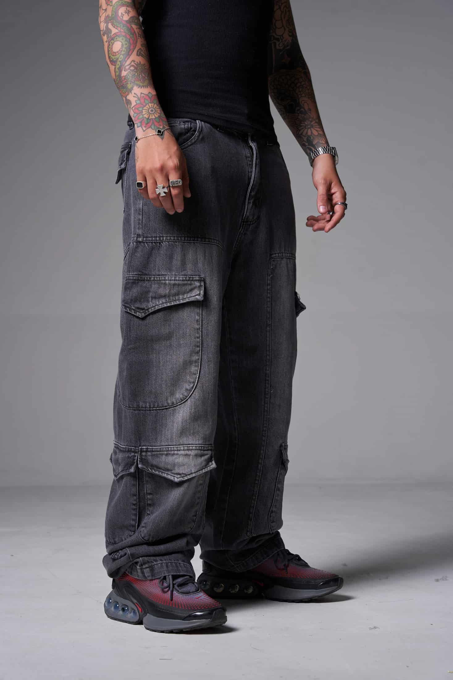 JEANS BAGGY 8 BOLSILLOS PARCHE GRIS OSCURO - miniatura 3