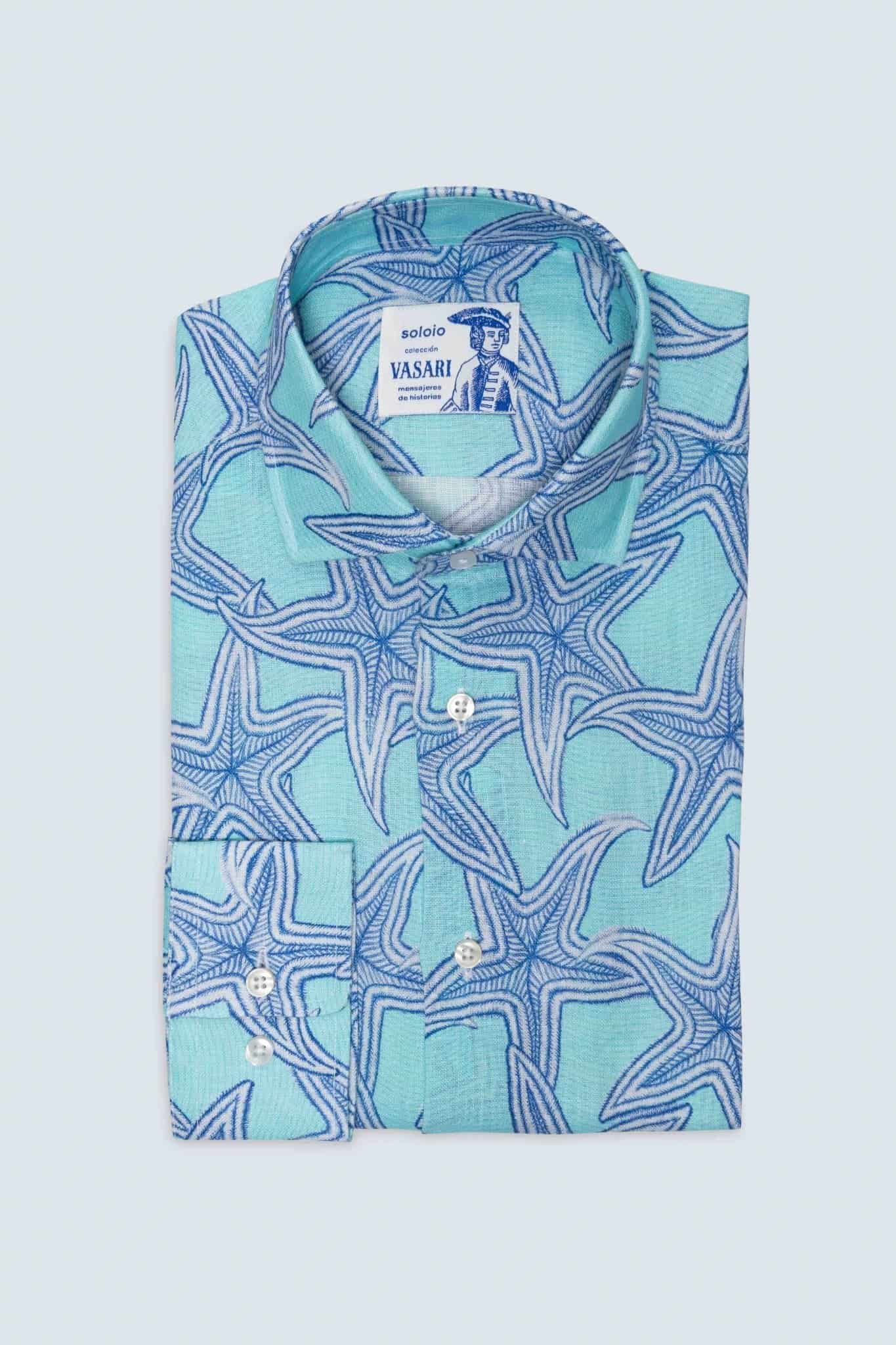 Men's linen shirt turquoise stella - miniatura 6