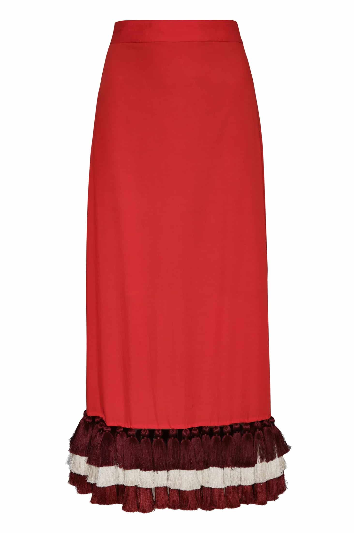 Rocio Cotton Midi Skirt / Red & Handmade Wine Tassels - miniatura 1
