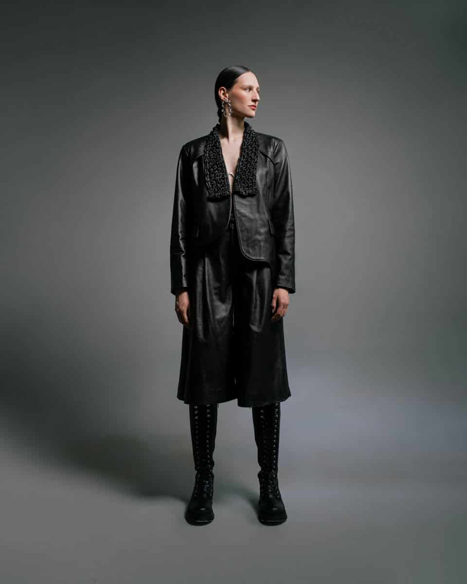 MACRAME LAPEL LEATHER BLAZER - miniatura 2