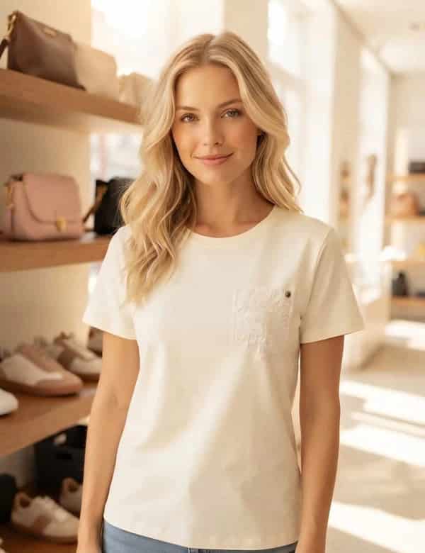 Blusa Algodón Bolsillo Blonda - miniatura 1
