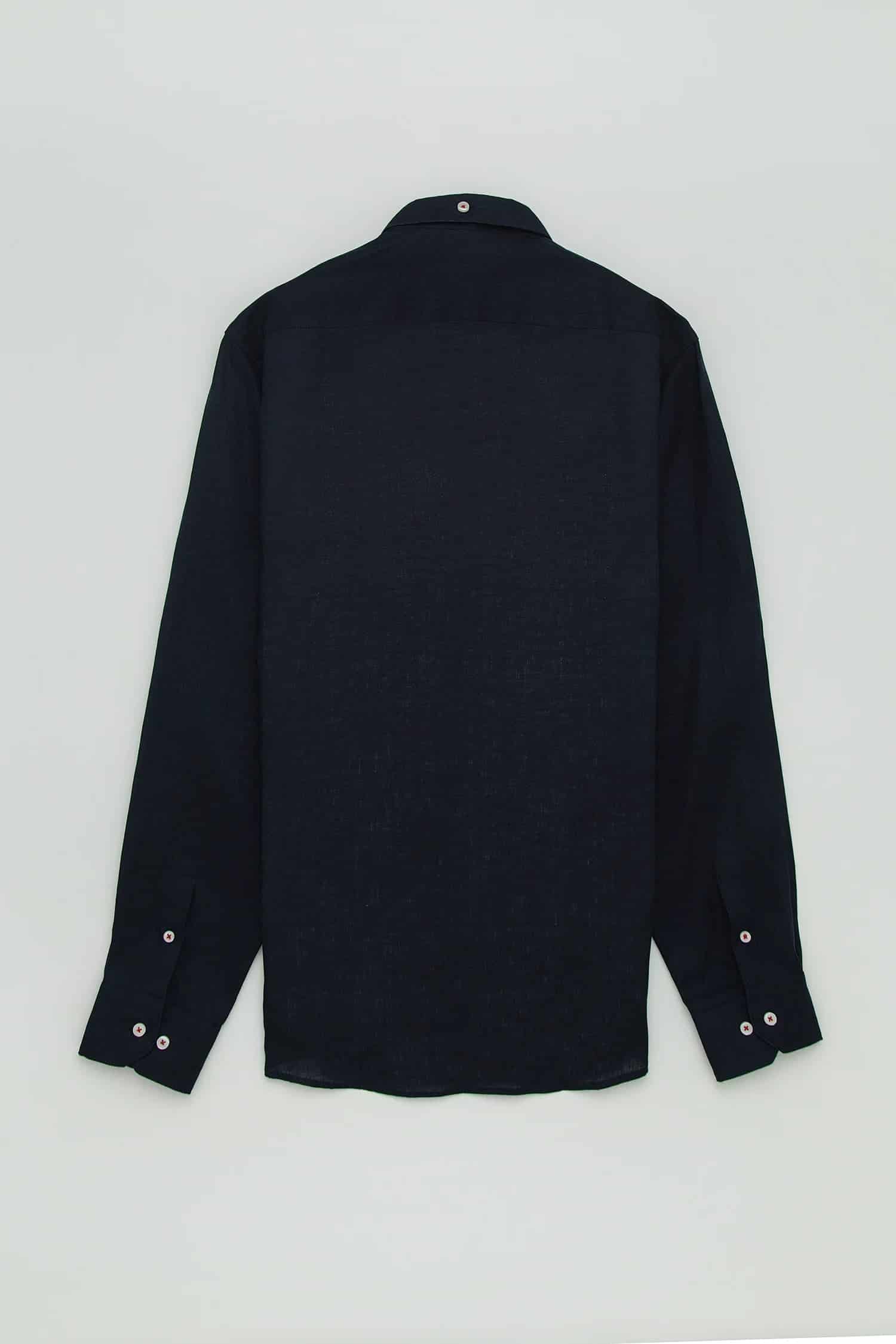 Camisa Button Down Lino Azul Oscuro - miniatura 4