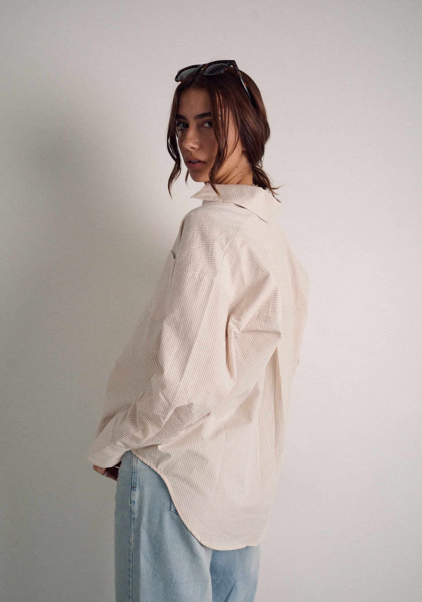 Camisa M Antonella Rayas Marfil - Beige - miniatura 5