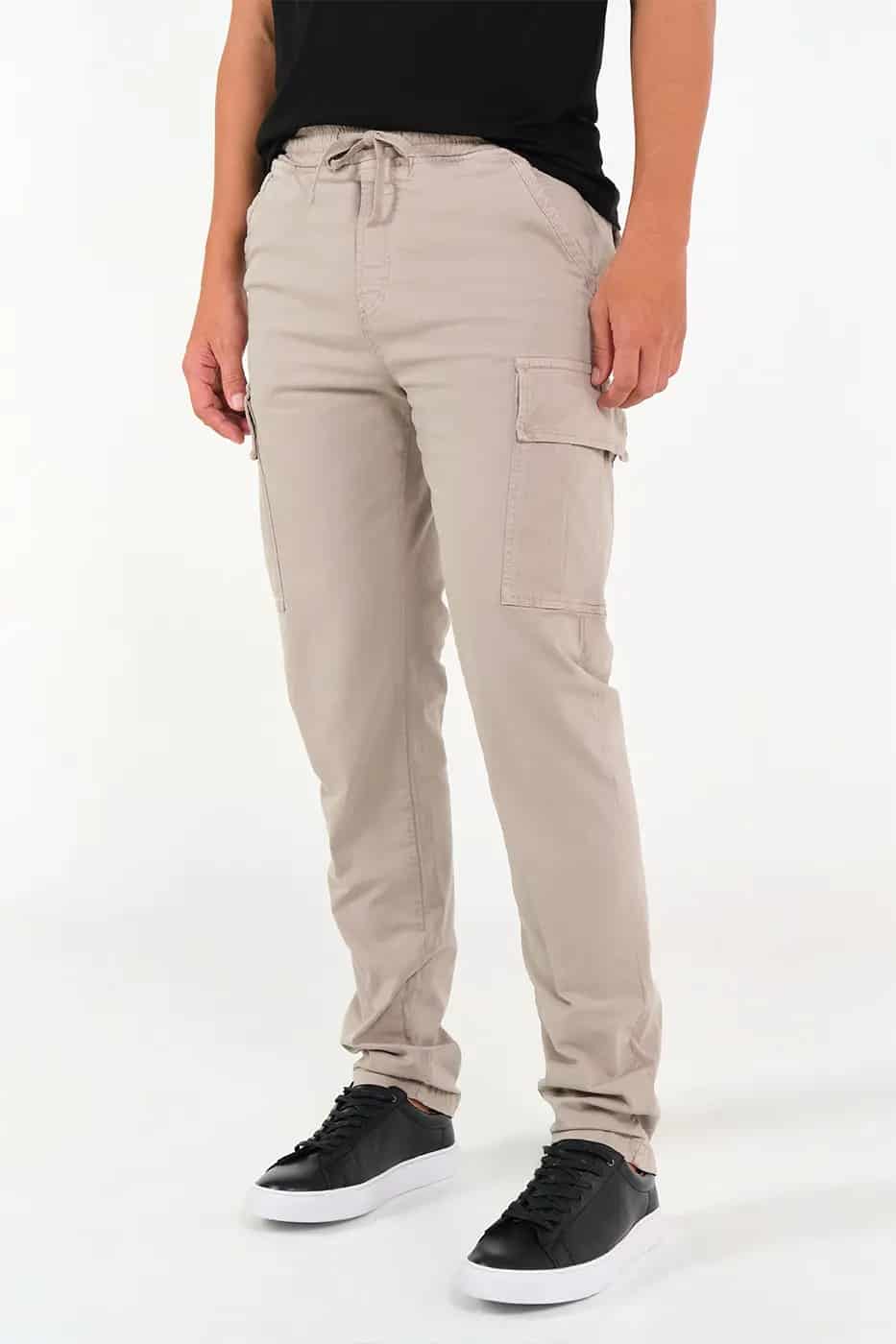 Pantalón Cargo Slim Fit Mezcla Algodón Beige - miniatura 2