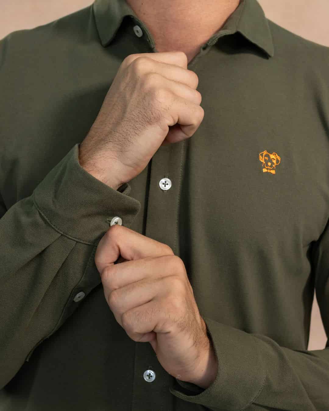 Camisa Antimanchas Piqu  Verde Militar - miniatura 2