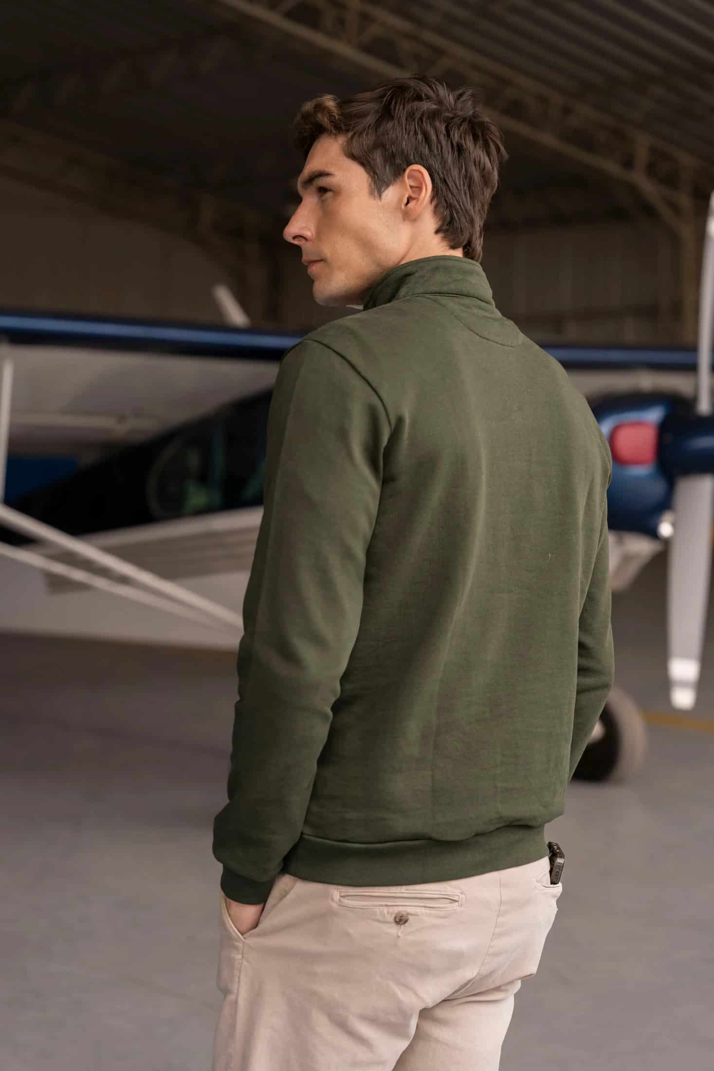 Halfzip Premium Comfy Hombre Verde Militar - miniatura 4