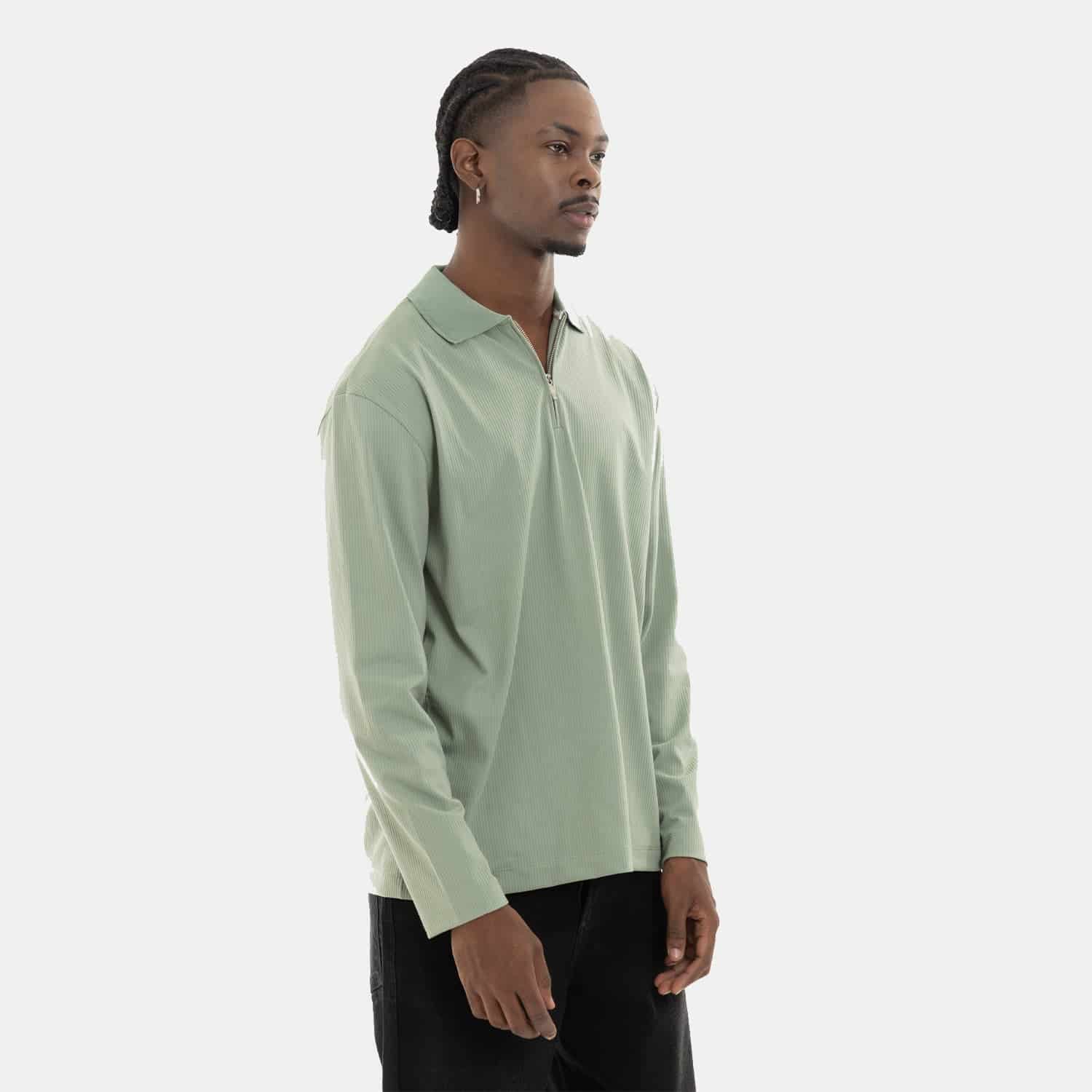 Zip Polo Sweatshirt Green - miniatura 5