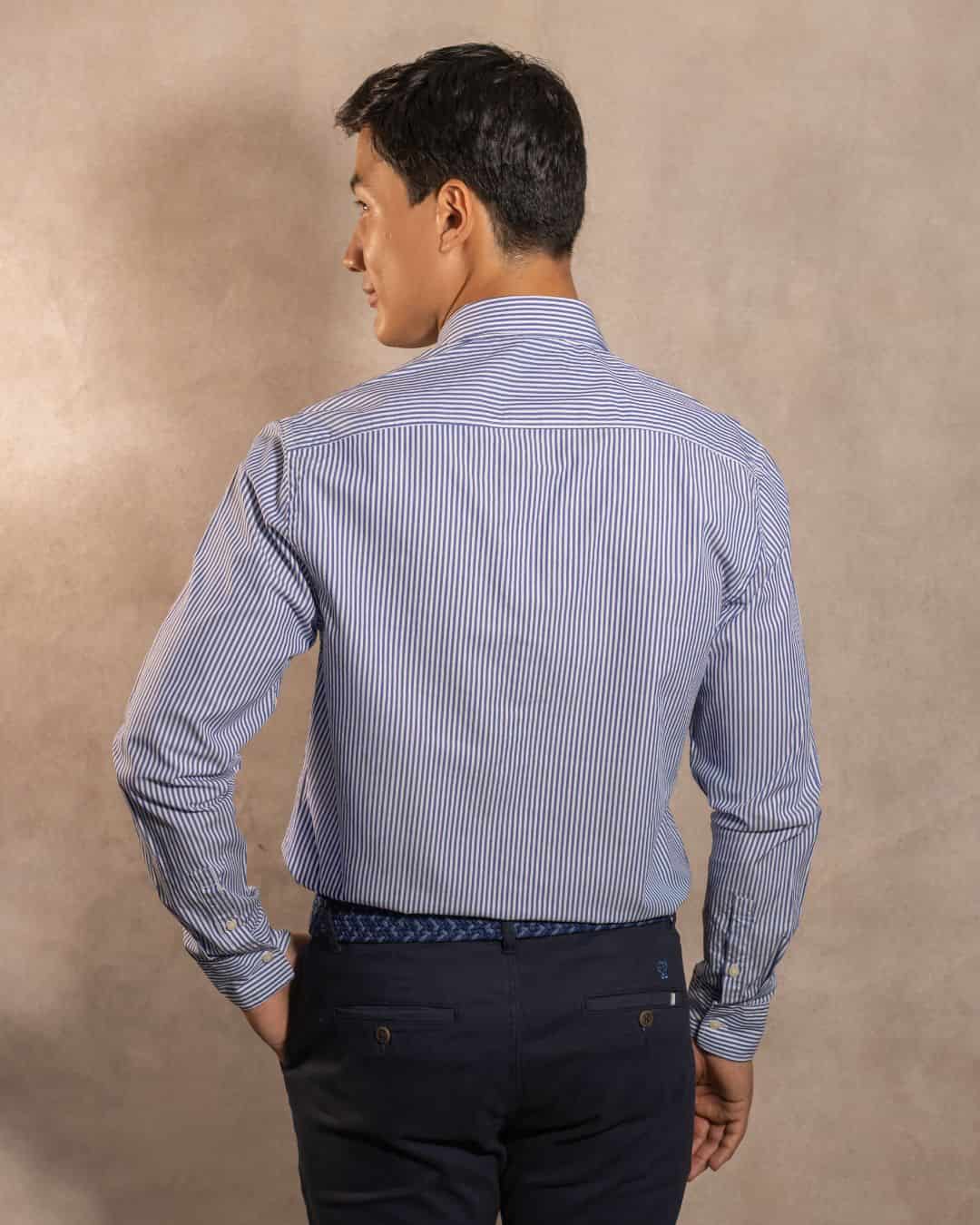 Camisa Antimanchas Popelina Rayas Azul Oscuro - miniatura 4