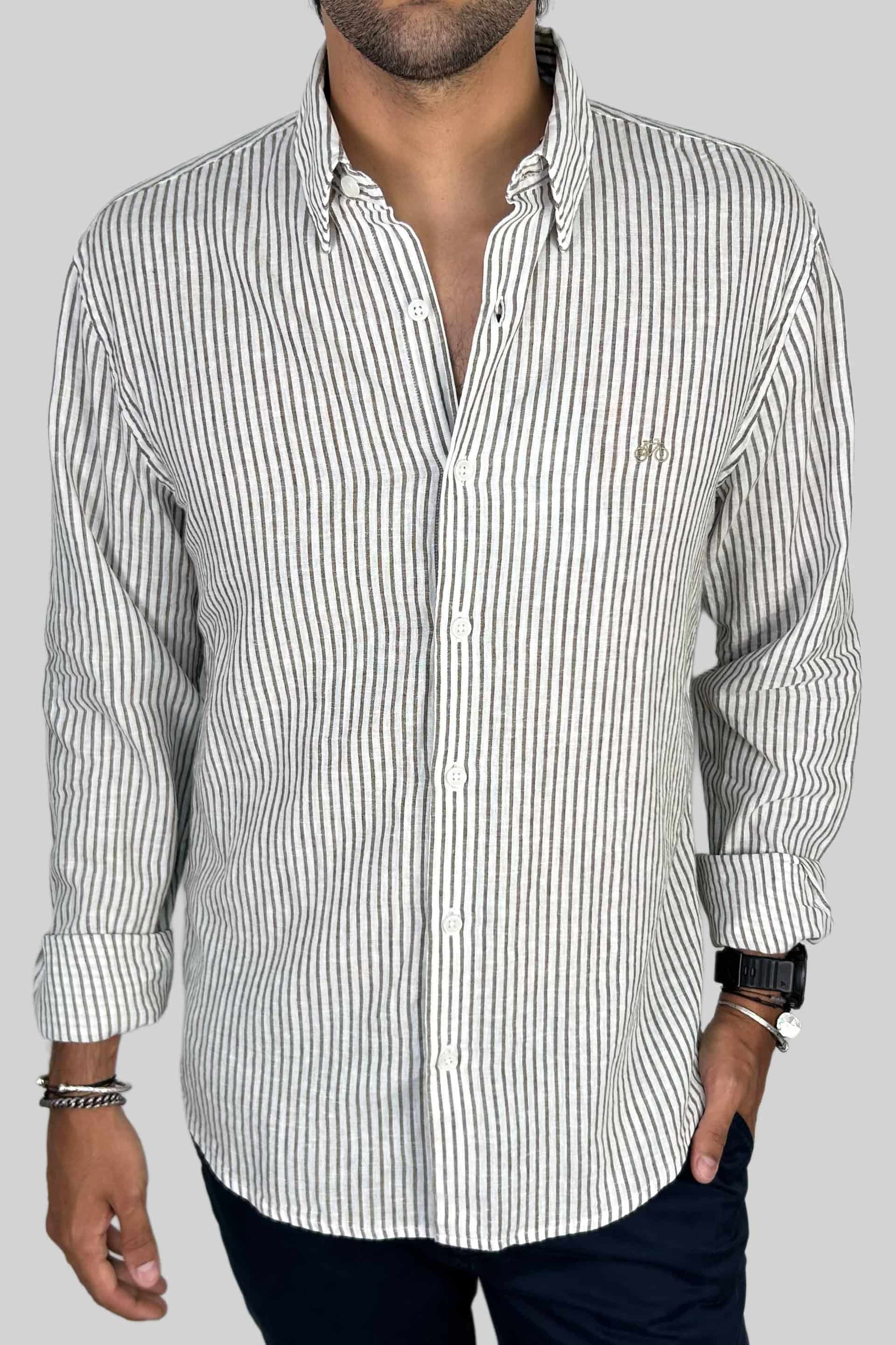 CAMISA LINO BROWN LINES - miniatura 1