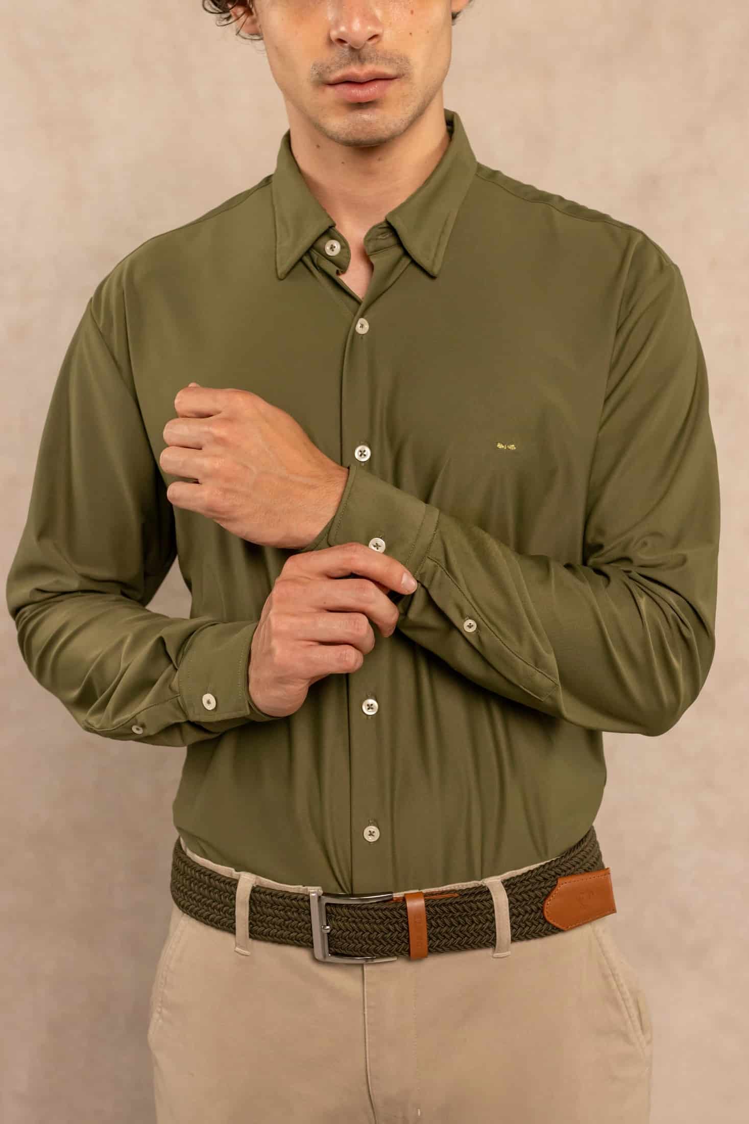 Camisa Performance Oxford Verde Militar - miniatura 3