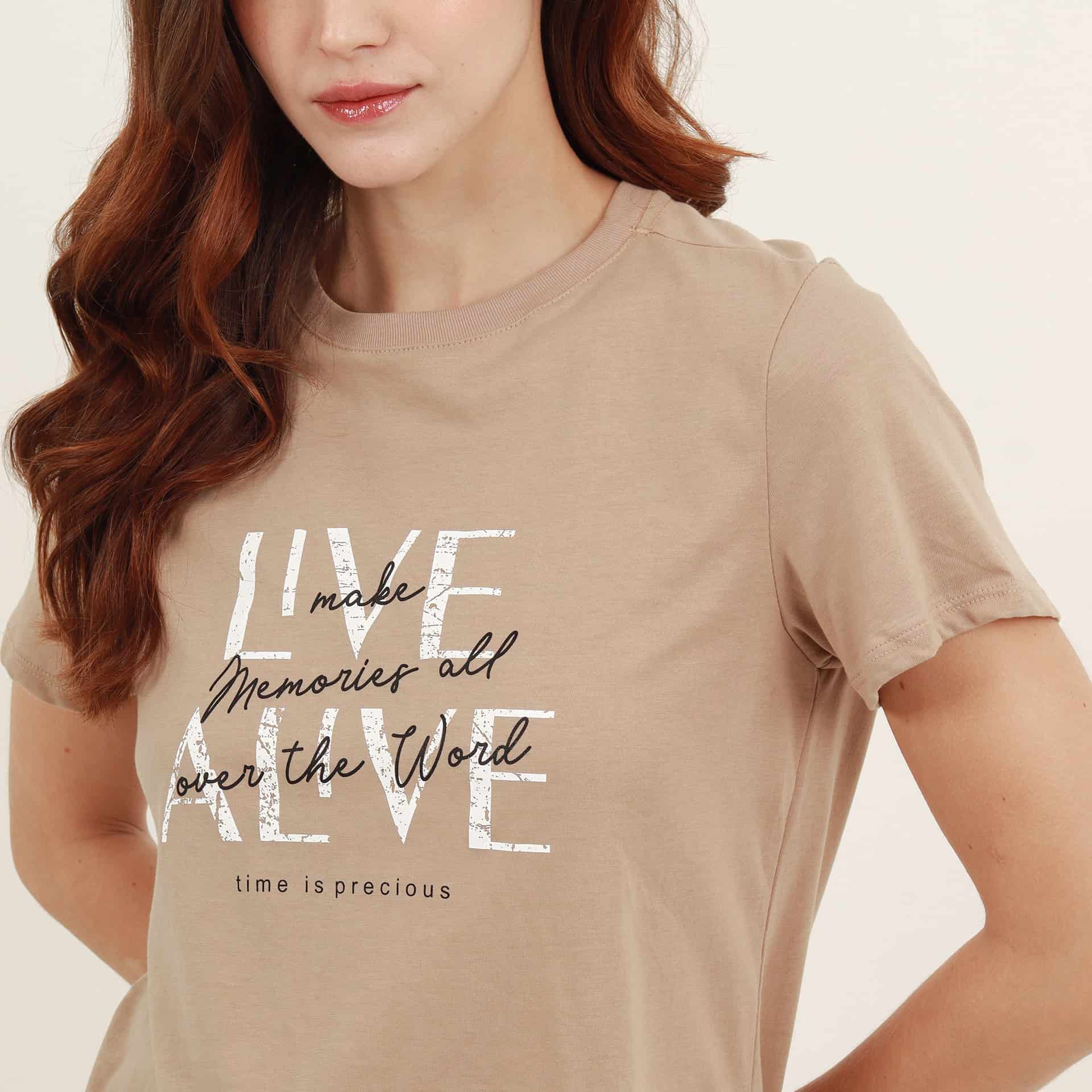 Camiseta cuello redondo manga corta con estampado Live Alive - miniatura 2