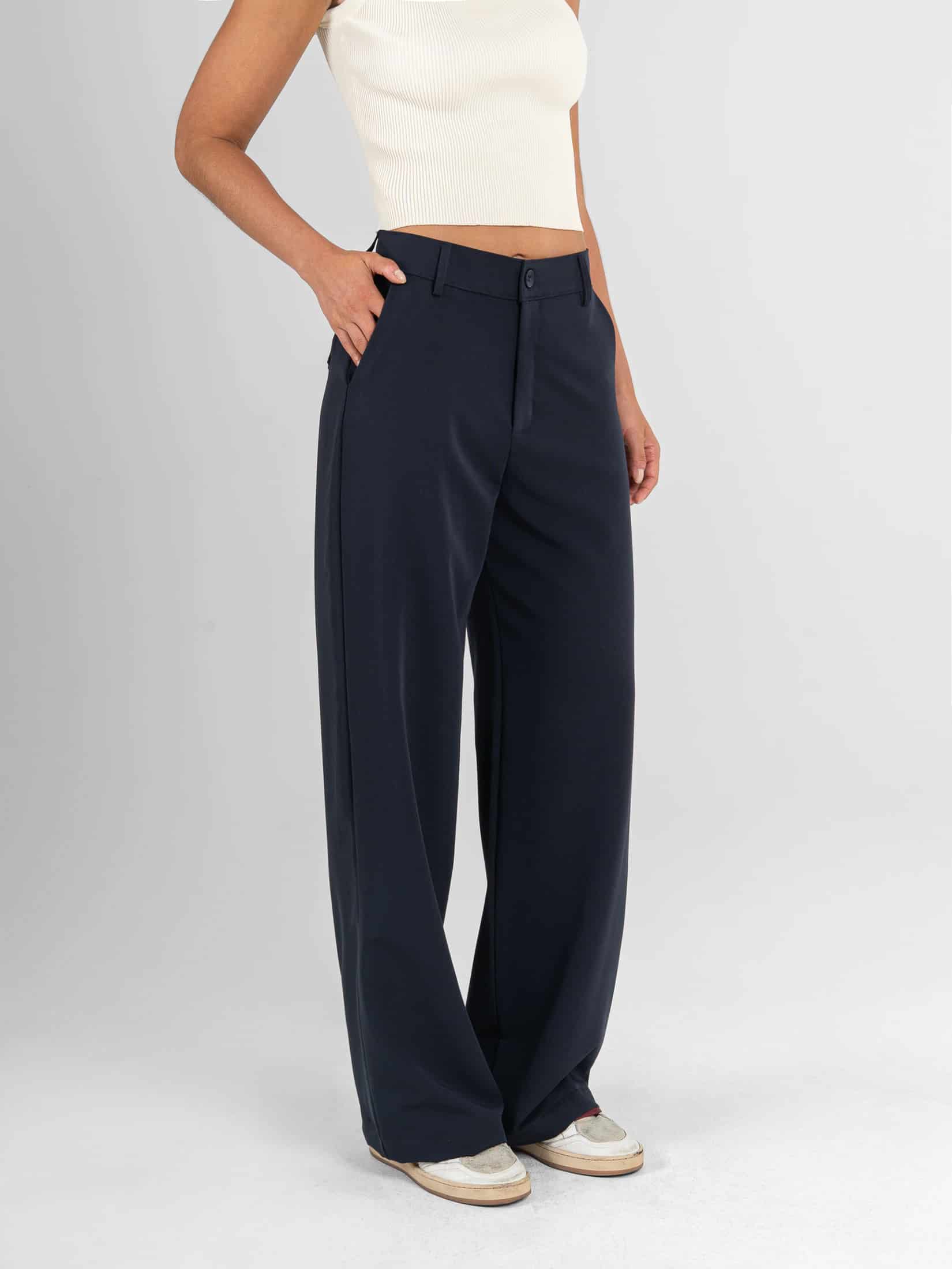 Ref: 0620607 Pantalón straight leg, tejido plano liviano, tiro alto, tono azul oscuro - miniatura 2