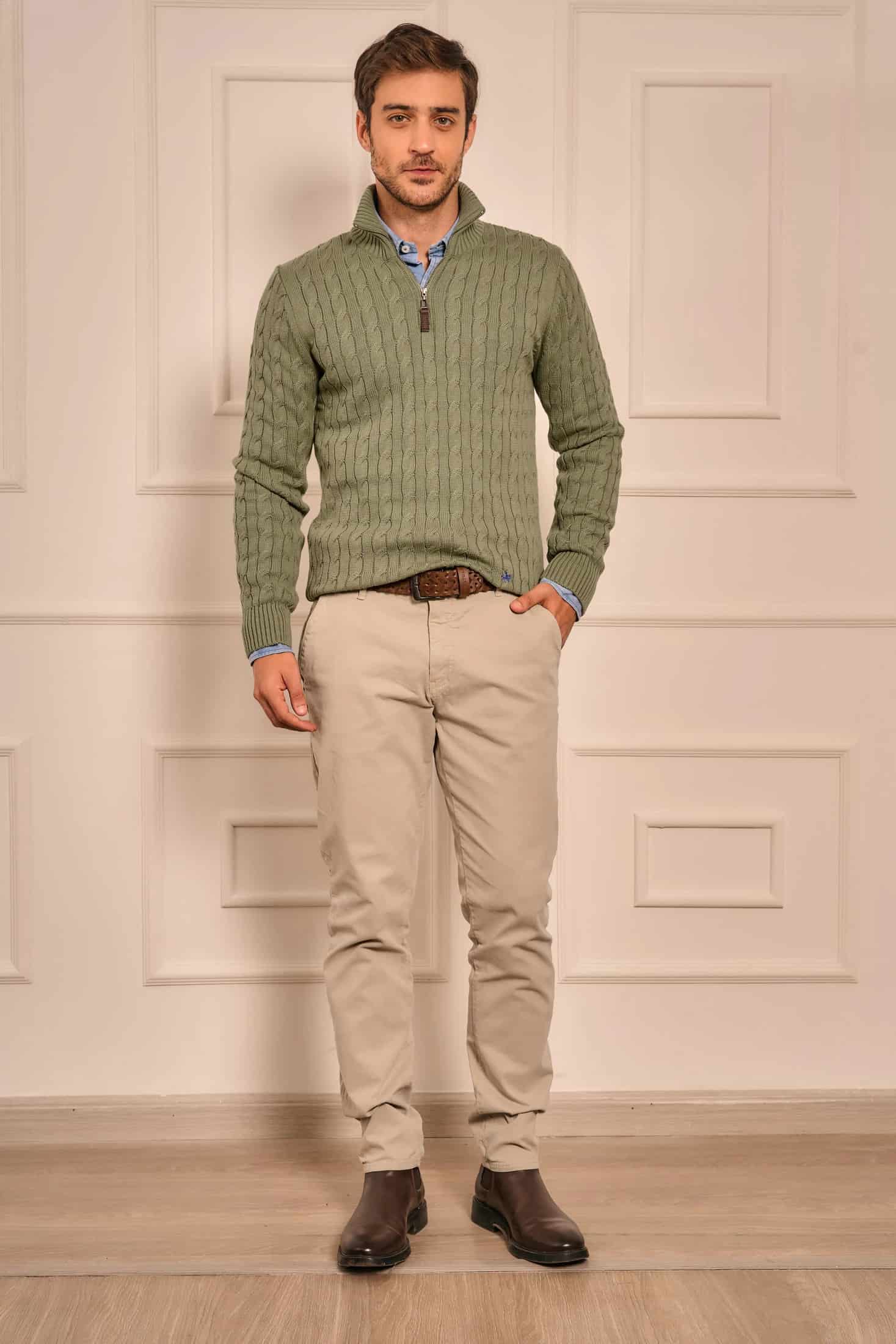 Suéter Halfzip Trenzado Hombre Verde Alamo - miniatura 3