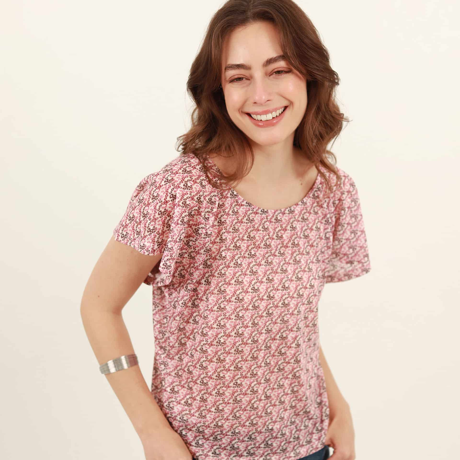 Blusa estampada cuello redondo manga corta - miniatura 3