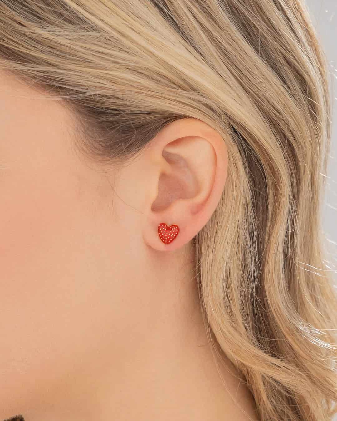 Aretes Corazón Rojo Puntos - miniatura 2