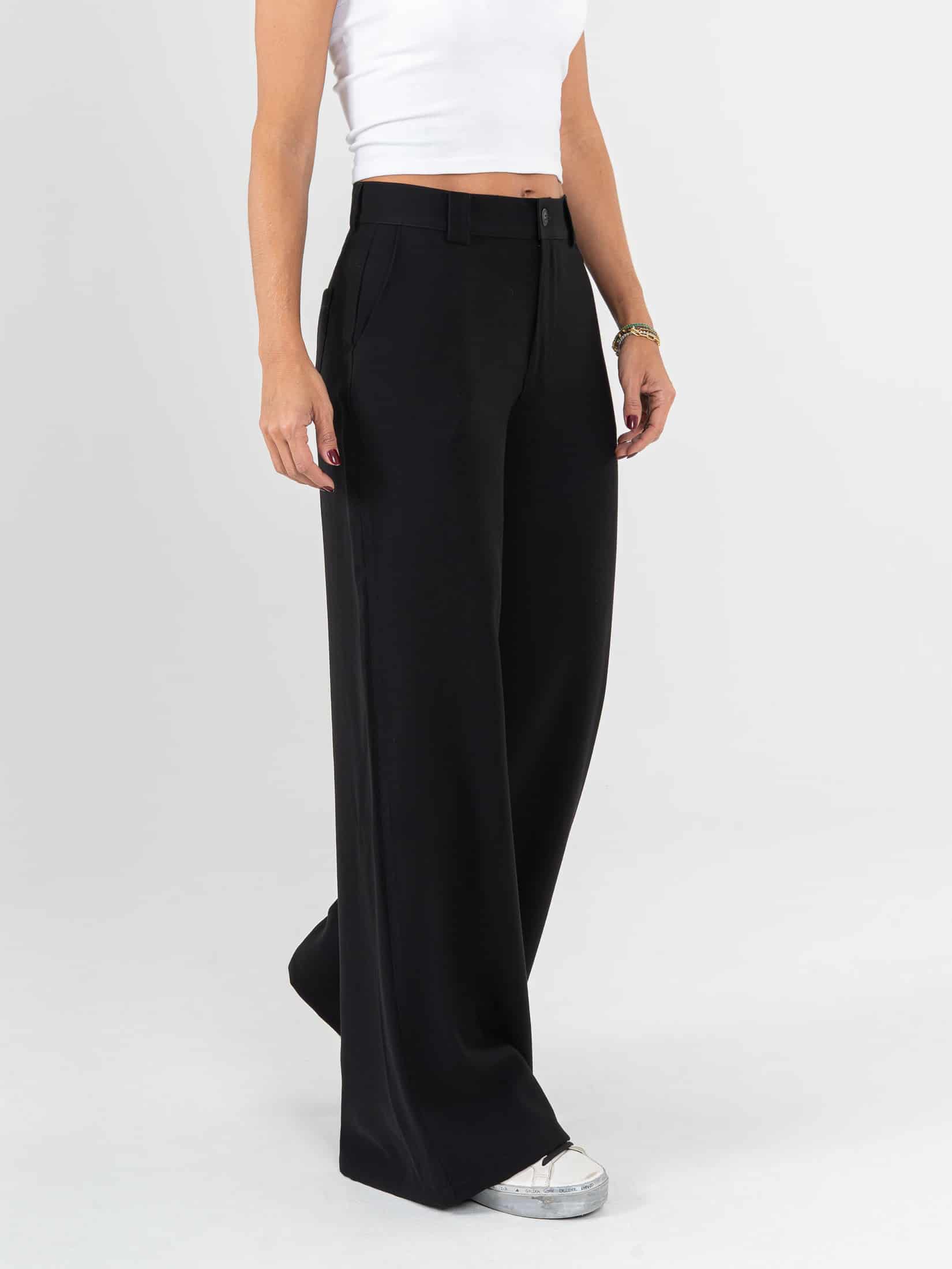 Ref: 0620601 Pantalón palazzo, tejido plano liviano, tiro alto, tono negro - miniatura 3