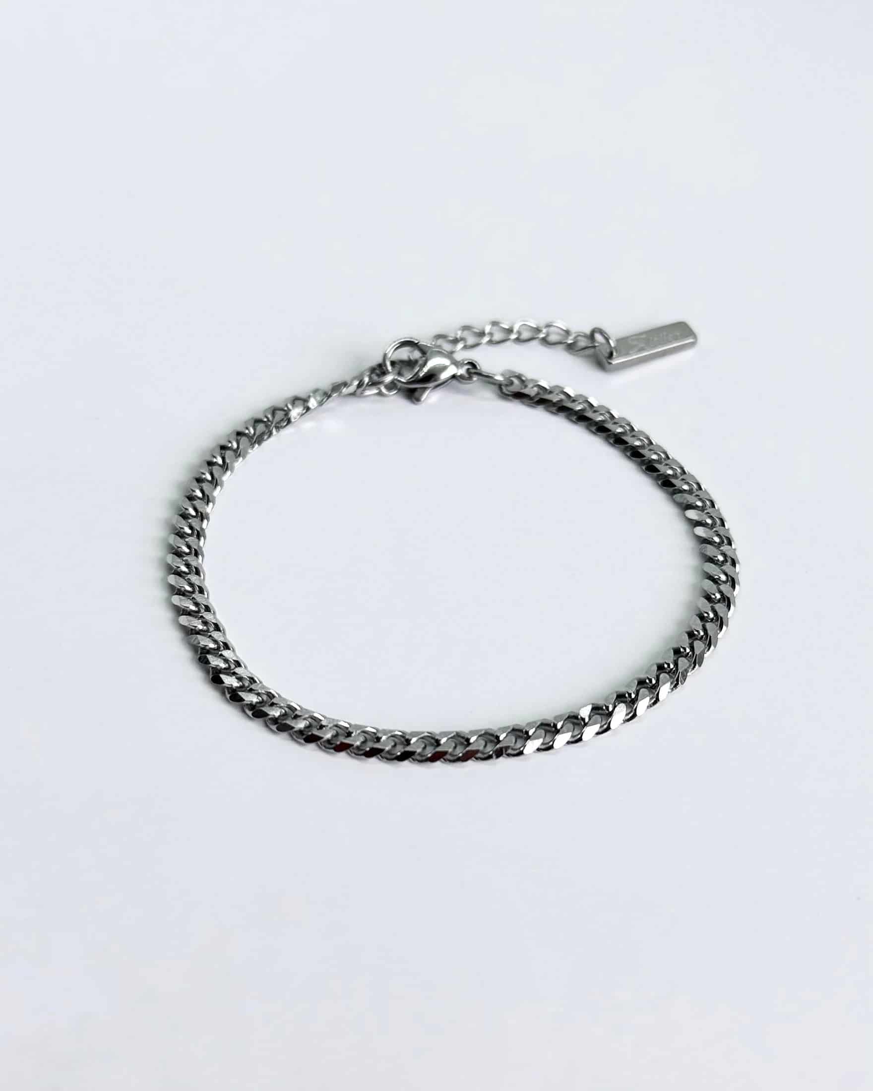 Thin Cuban Bracelet, Silver - miniatura 1